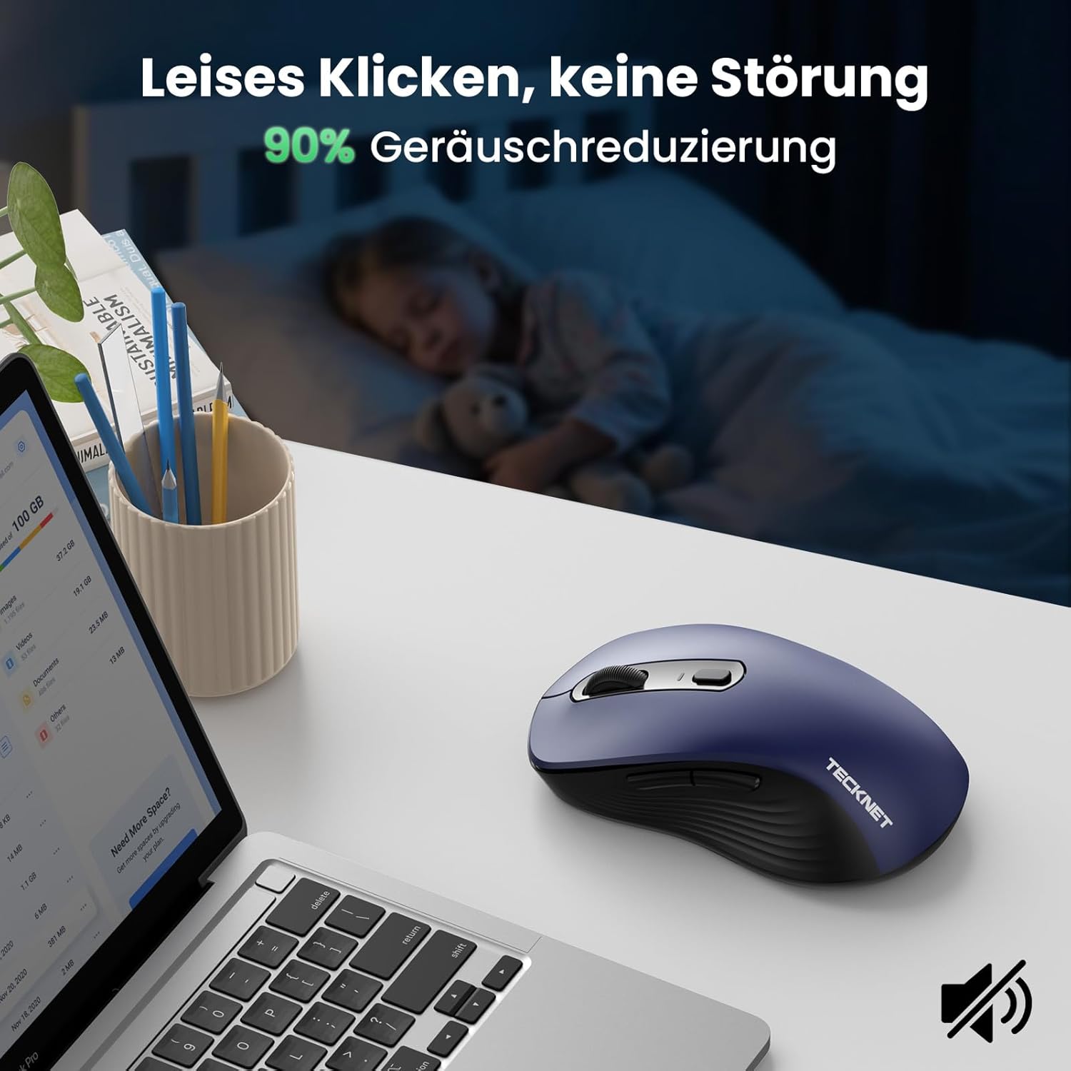 Thumbnail 4 de TECKNET Bluetooth Maus: kabellose Silent-Maus mit 4800 DPI und zwei Geräten