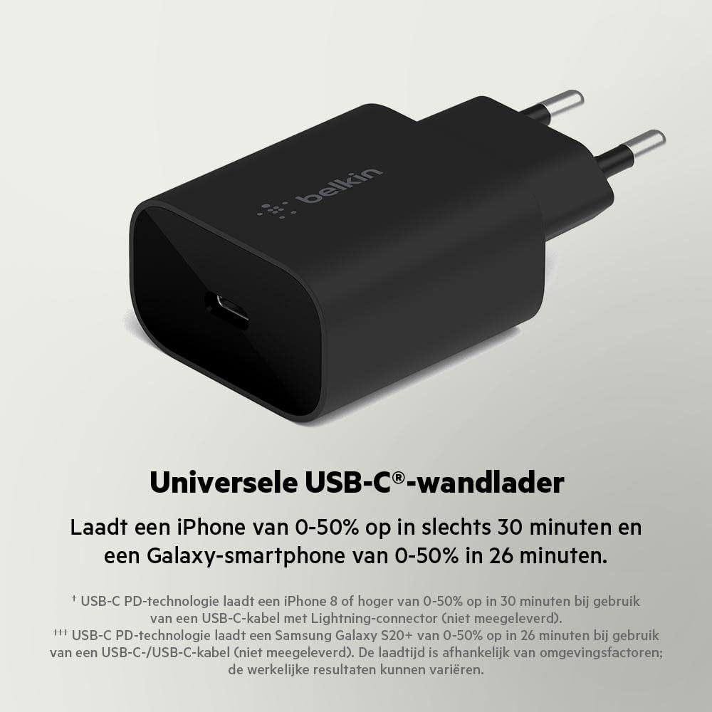 Thumbnail 1 de Belkin BoostCharge WCA004vfBK 25W USB-C-wandlader met PPS, zwart