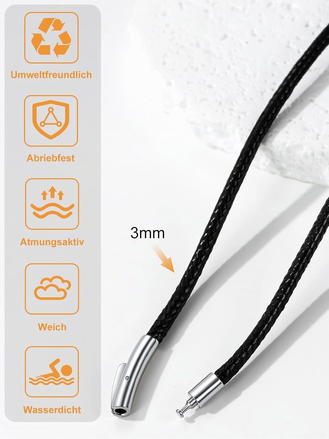 Thumbnail 3 de Richsteel Lederkette Herren – Choker-Lederkette mit Drehverschluss, 2/3 mm, Schwarz/Braun, 40–76 cm