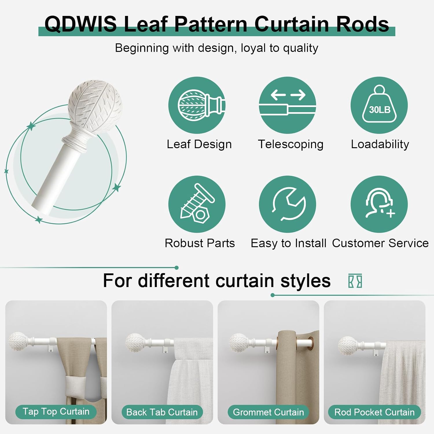 Detalle 2 de QDWIS Curtain Rod 1-Inch Diameter