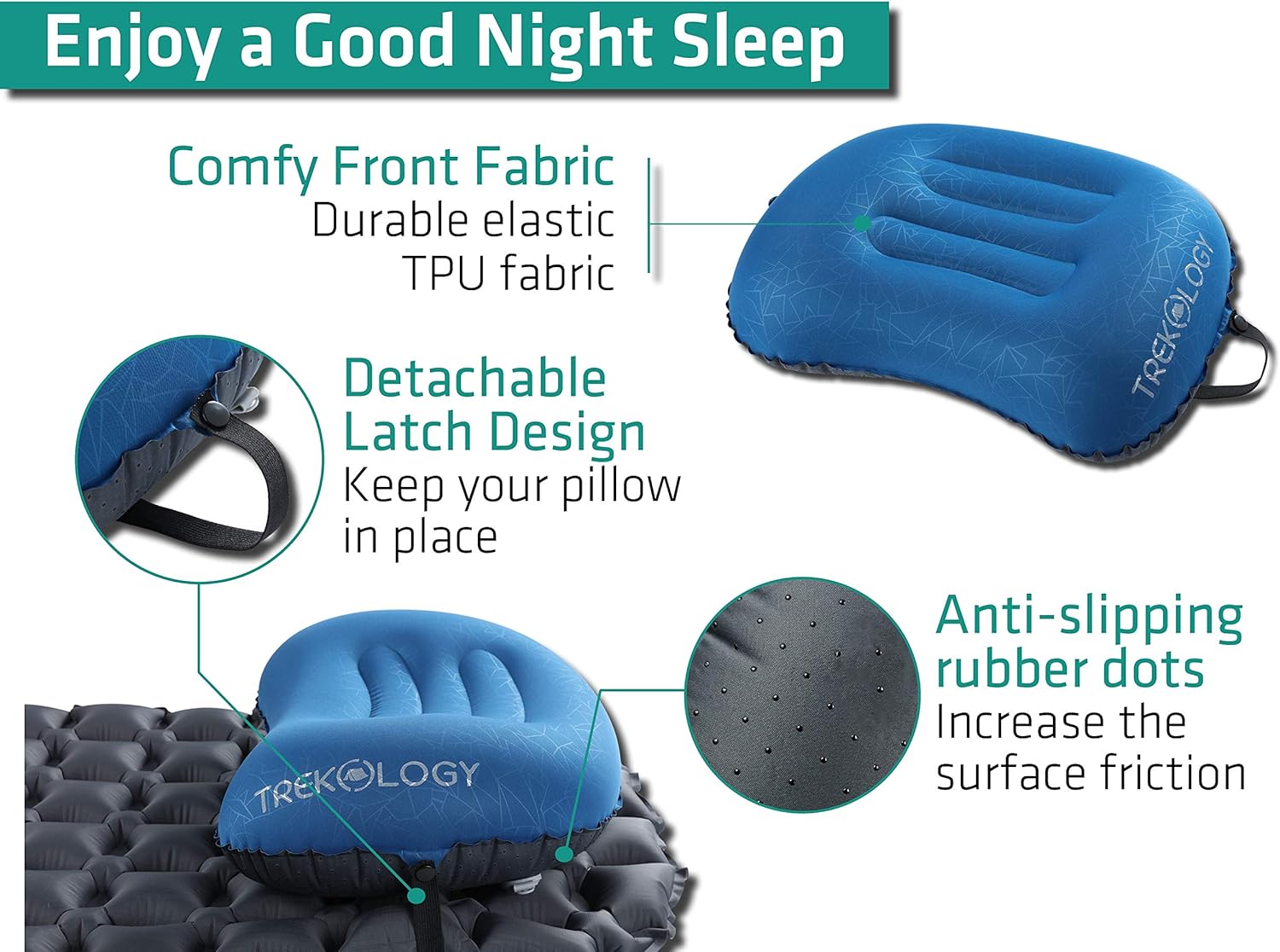 Thumbnail 2 de TREKOLOGY Ultralight Inflating Travel Camping Pillow (Ultracompact, inflatable, neck & lumbar support)