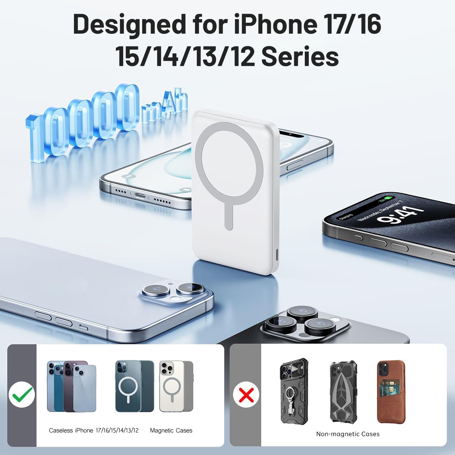Detalle de AOGUERBE KT-D001 Magnetic Power Bank, 10,000mAh, Stand and LED Display