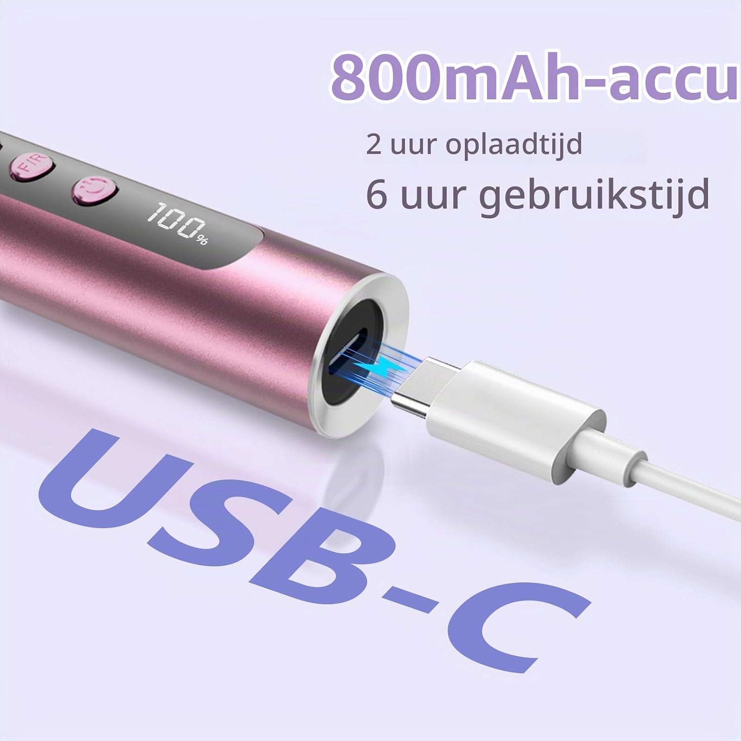 Detalle de POFIBO MZ-QM001 draadloze nagelfrees, 35.000 RPM, 13-in-1, roze