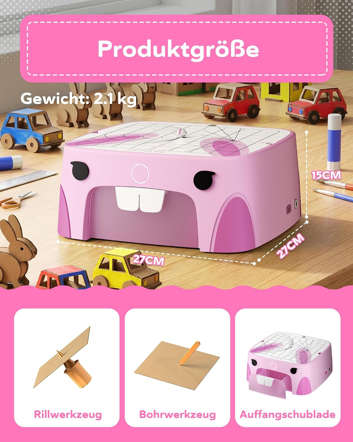Thumbnail 6 de BEAVERBOT Kartonschneider Kinder-Spielzeug ab 3 Jahren (Pink) – klingenlose DIY-Werkzeug für STEM & STEM/STEAM