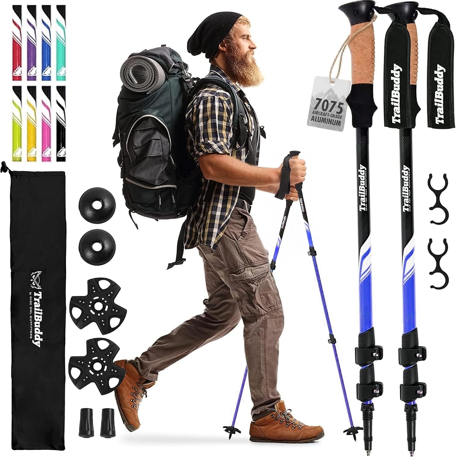 Detalle de TrailBuddy Trekking Poles (7075 Aluminum) – Lightweight Collapsible Hiking Poles for Travel, Trails & Balance