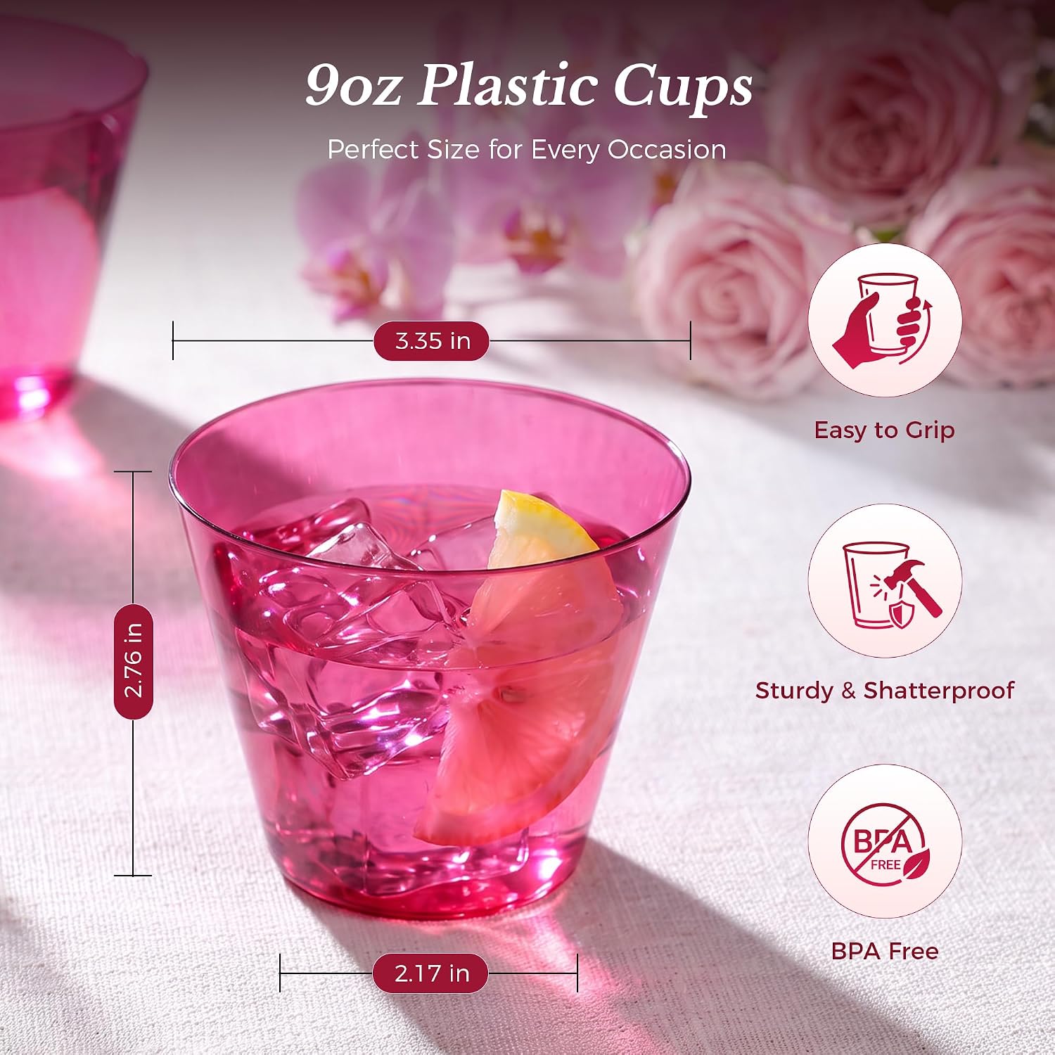 Detalle de Goodluck GL-9OZ- Burgundy-100-CA 9 oz Burgundy Plastic Party Cups, 100 Pack