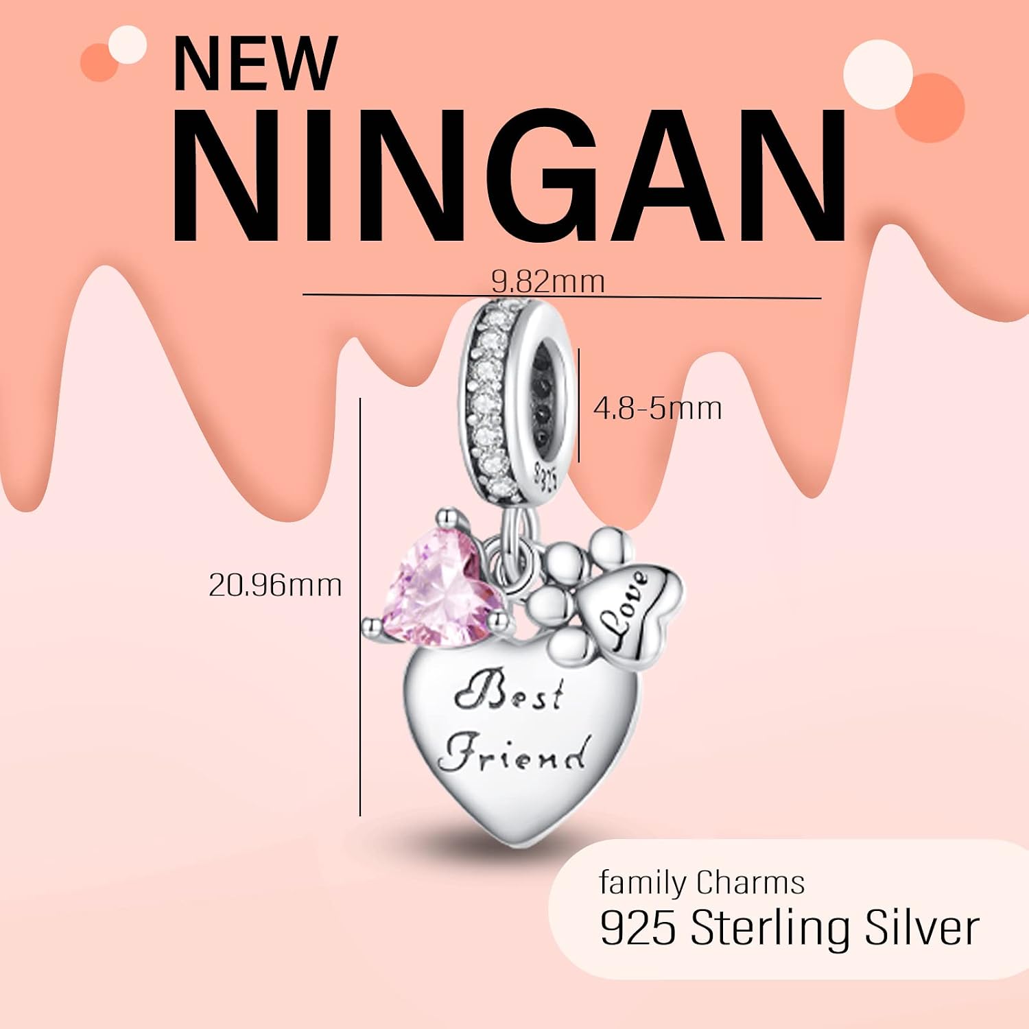 Thumbnail 1 de NINGAN 925 Sterling-Silber Charm „Goldene Liebe“ als Reise-Bead für Armband & Halskette