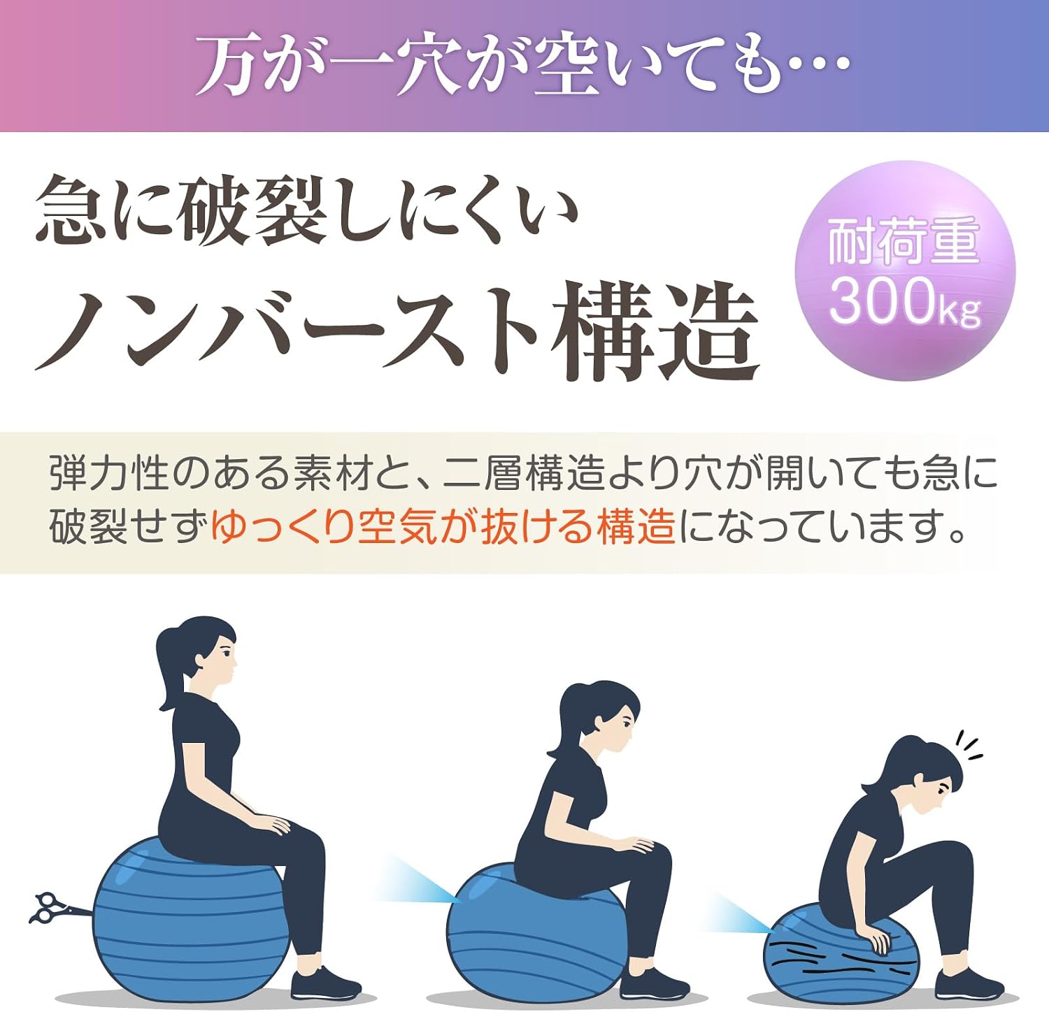 Thumbnail 2 de プリマソーレ バランスボール PVC製・45〜75cm・アンチバースト仕様、ポンプ付き