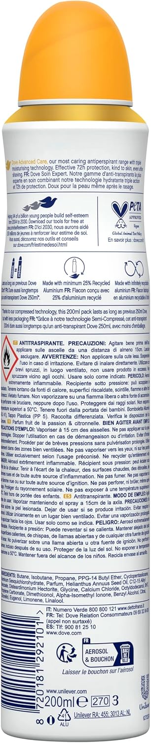 Detalle 1 de DOVE Advanced Care déodorant spray 72h
