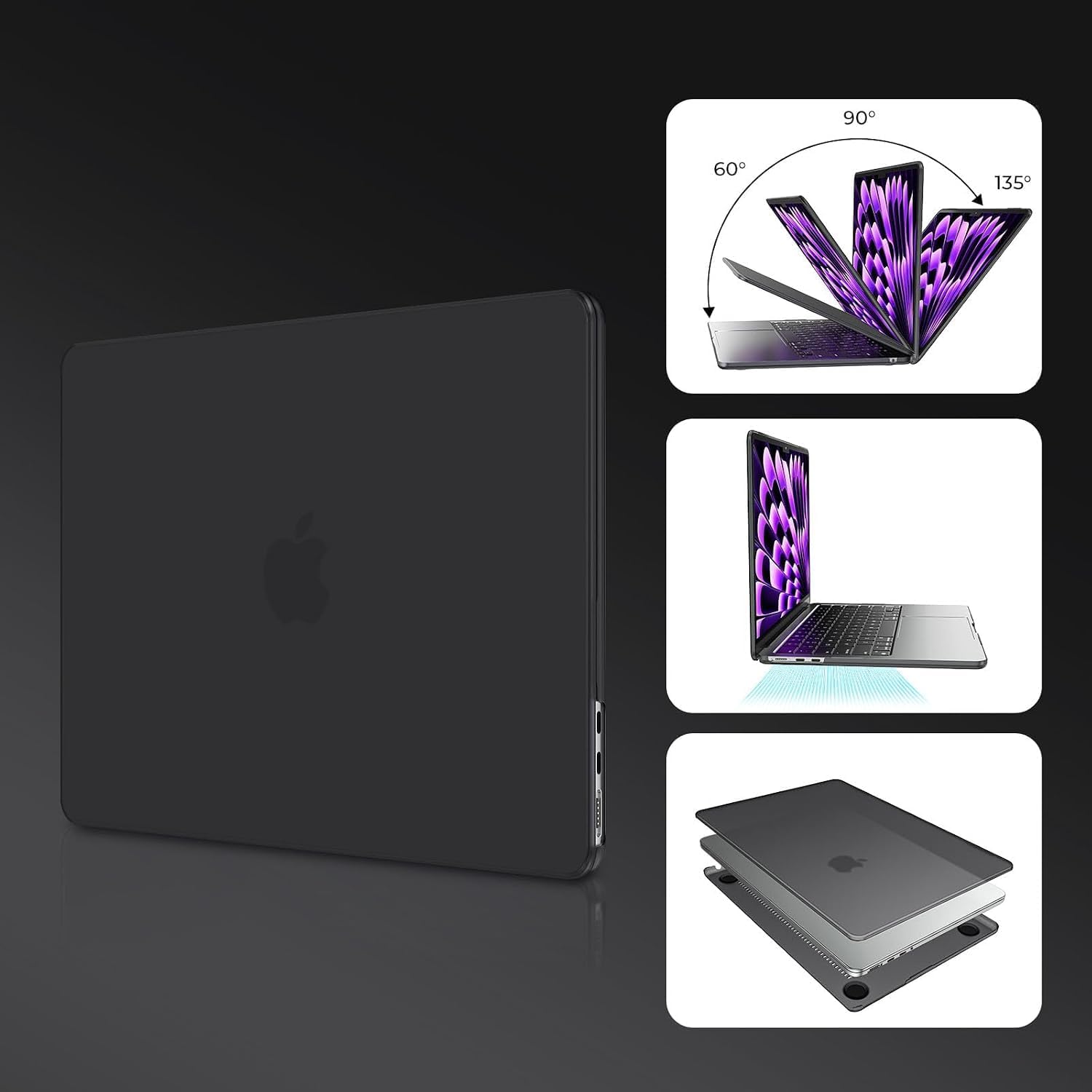 Detalle de EooCoo Matte Black Case for 15-Inch MacBook Air M2–M5