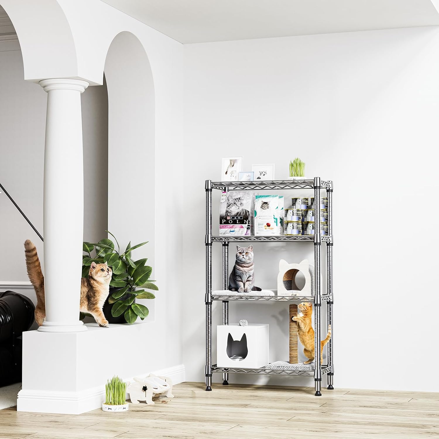 Detalle de M MZG 4-Tier Metal Wire Storage Shelf, Adjustable Carbon Steel, 25.6" W
