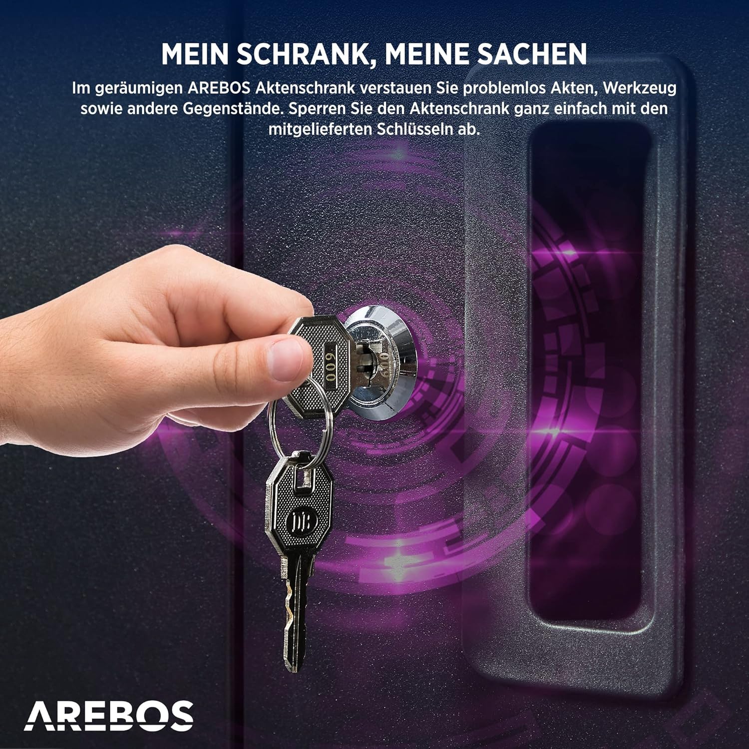 Thumbnail 2 de Arebos Aktenschrank / Büroschrank mit abschließbarem Stahlsystem, höhenverstellbarem Einlegeboden (90 x 90 x 40 cm)
