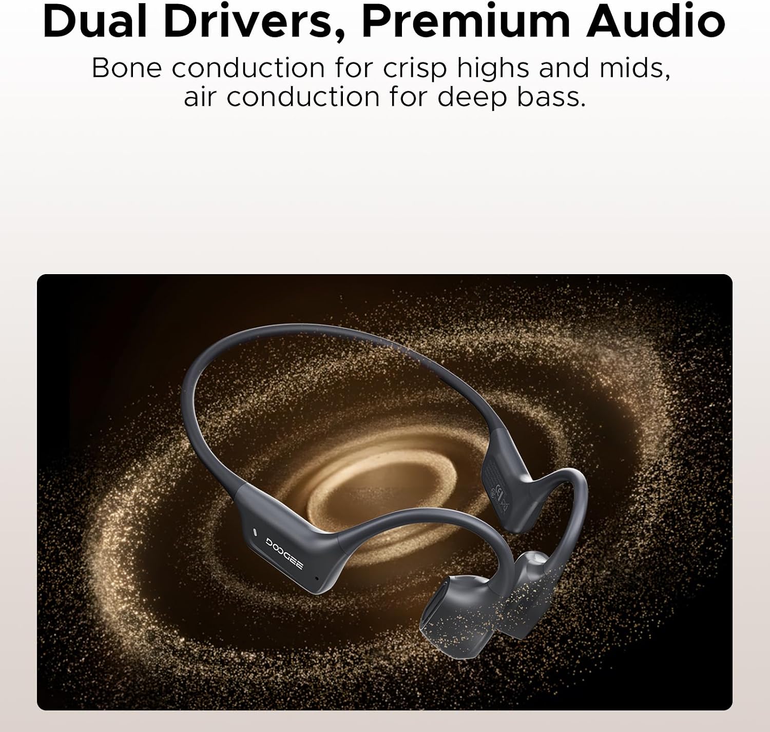 Detalle de DOOGEEeco Cuffie a Conduzione Ossea per Nuoto, 64 GB MP3, Bluetooth 5.4, IP68 – grigio scuro