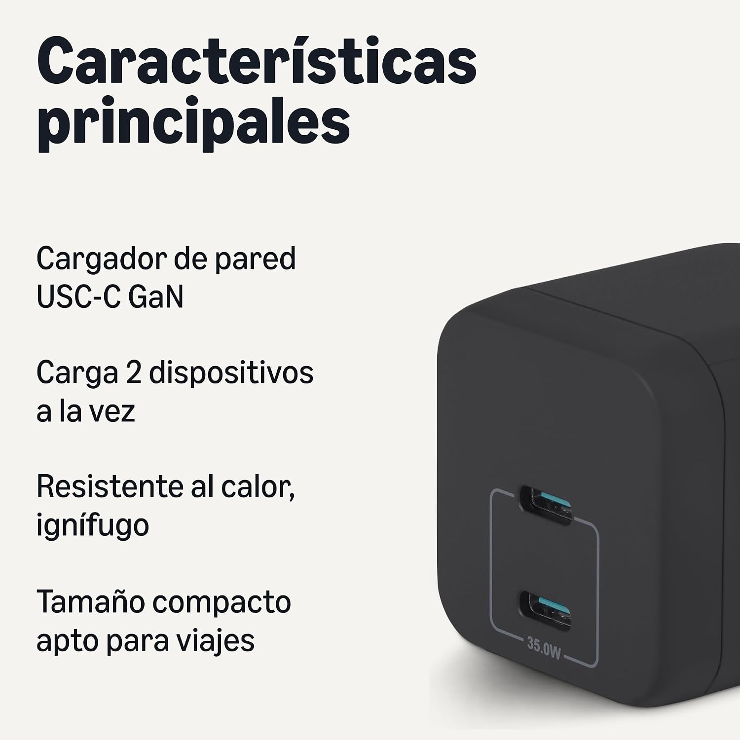Detalle 2 de Amazon Basics Cargador USB-C Nano GaN 35W