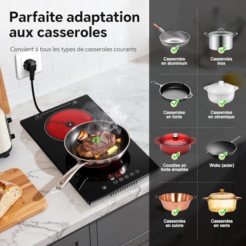 Thumbnail 6 de SNDOAS Plaque Vitrocéramique 2 Feux – Plaque de Cuisson Électrique 3000W