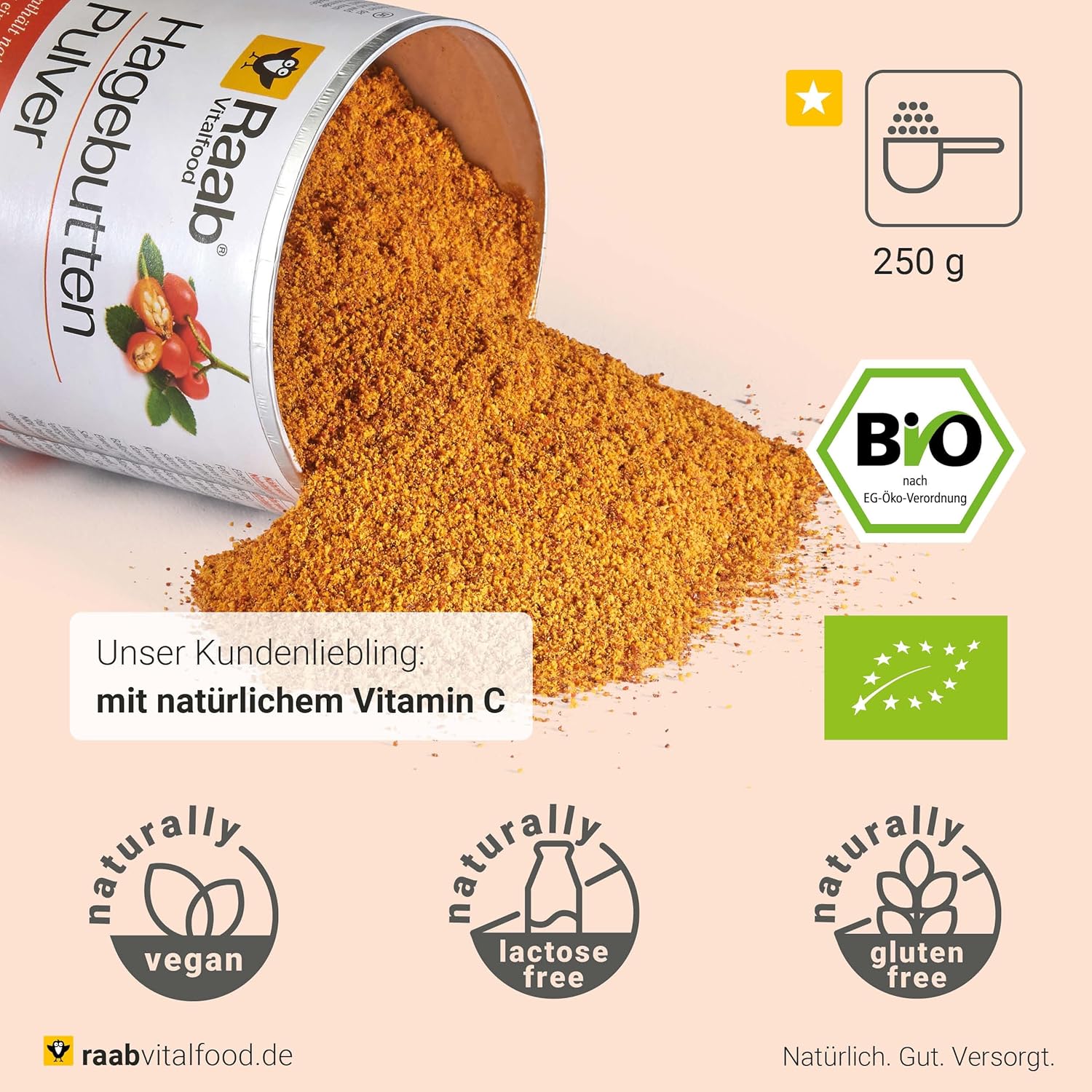 Detalle 2 de Raab Vitalfood Bio Hagebutten Pulver 250 g AP-4