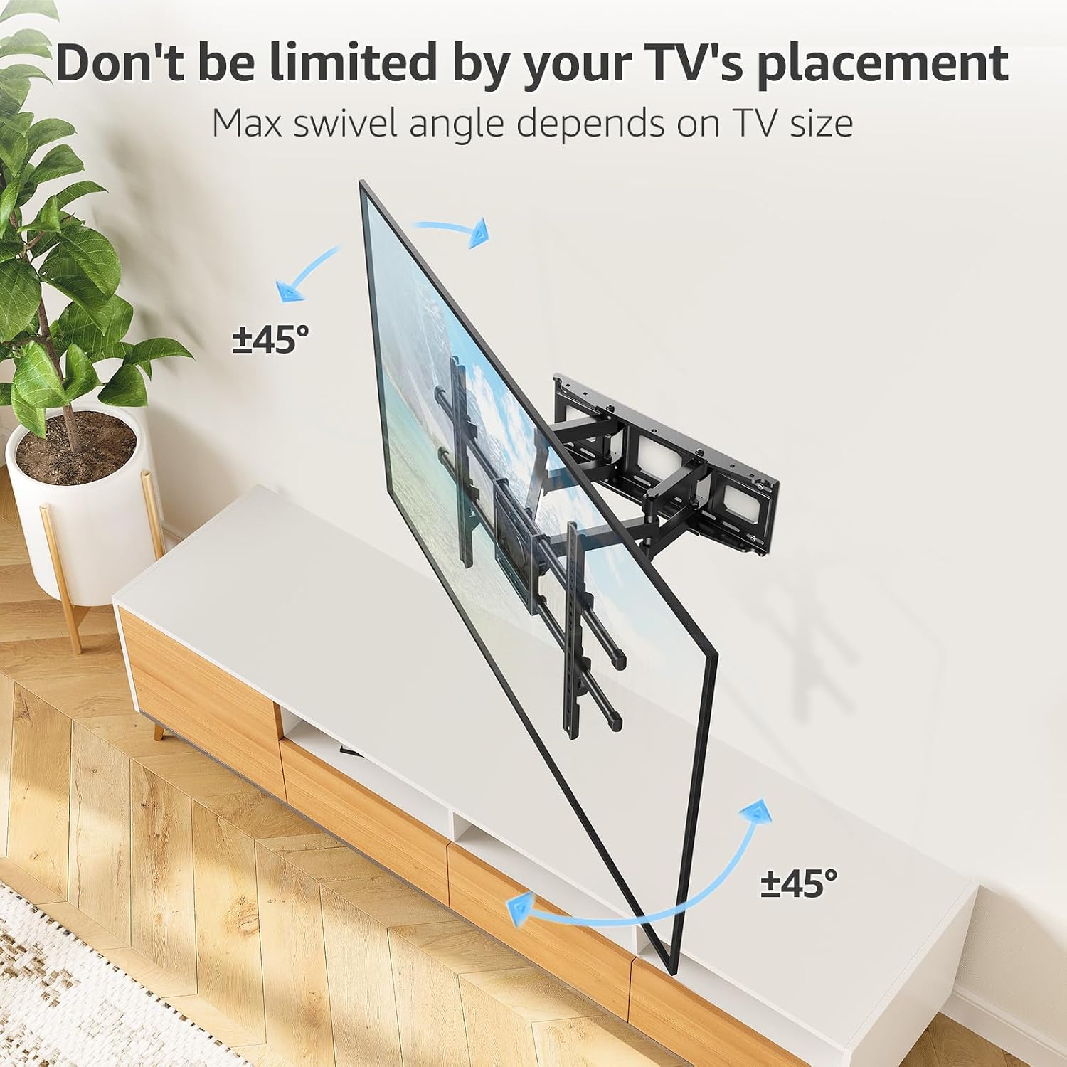 Detalle de MOUNTUP Full Motion TV Wall Mount for 40–85-Inch TVs, 110 lb Capacity