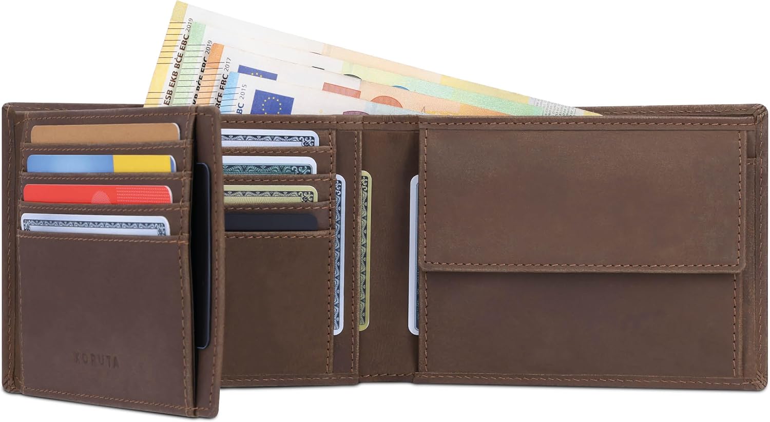 Thumbnail 6 de KORUTA Herren-Geldbörse aus Echtleder (Querformat) braun mit RFID-Schutz und 13 Fächern