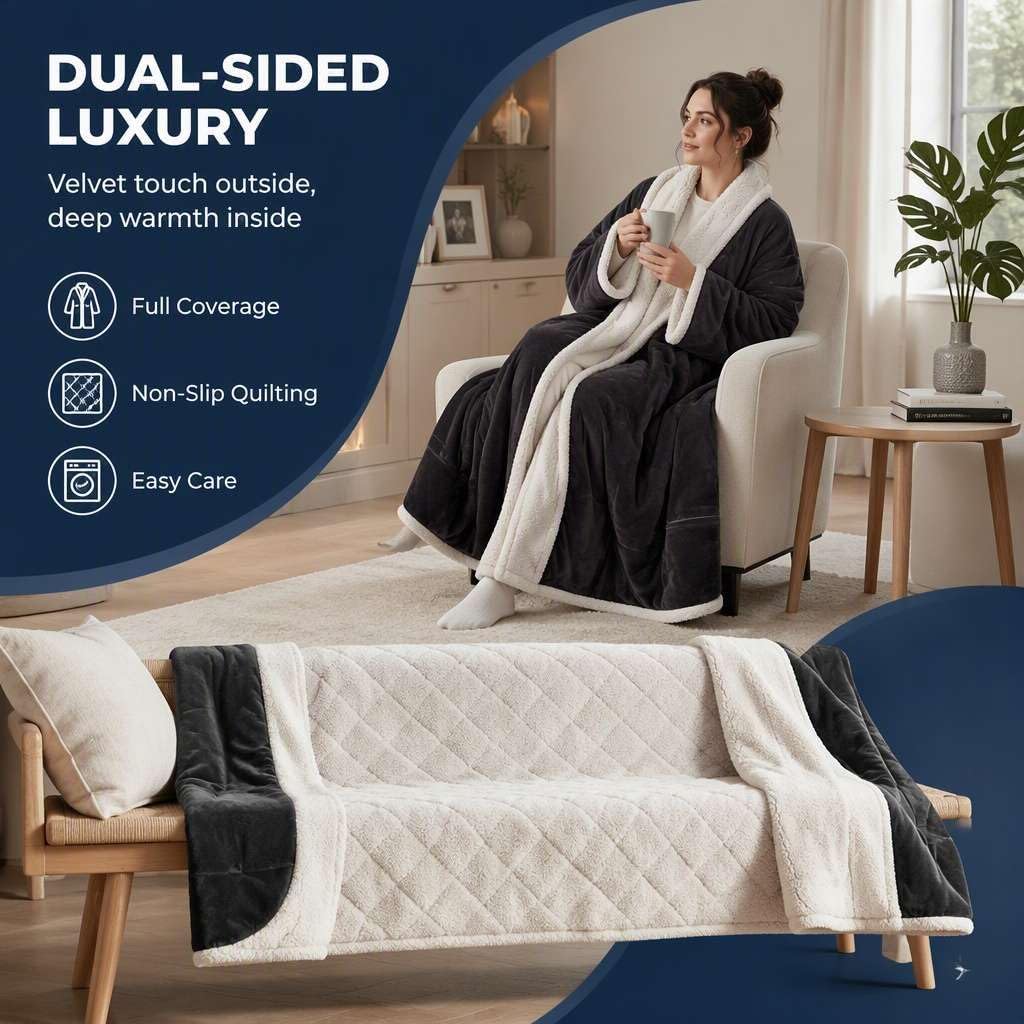 Detalle de Qosneoun 12564548 Wearable Heated Blanket with Sleeves, Foot Pockets and 9 Heat Levels