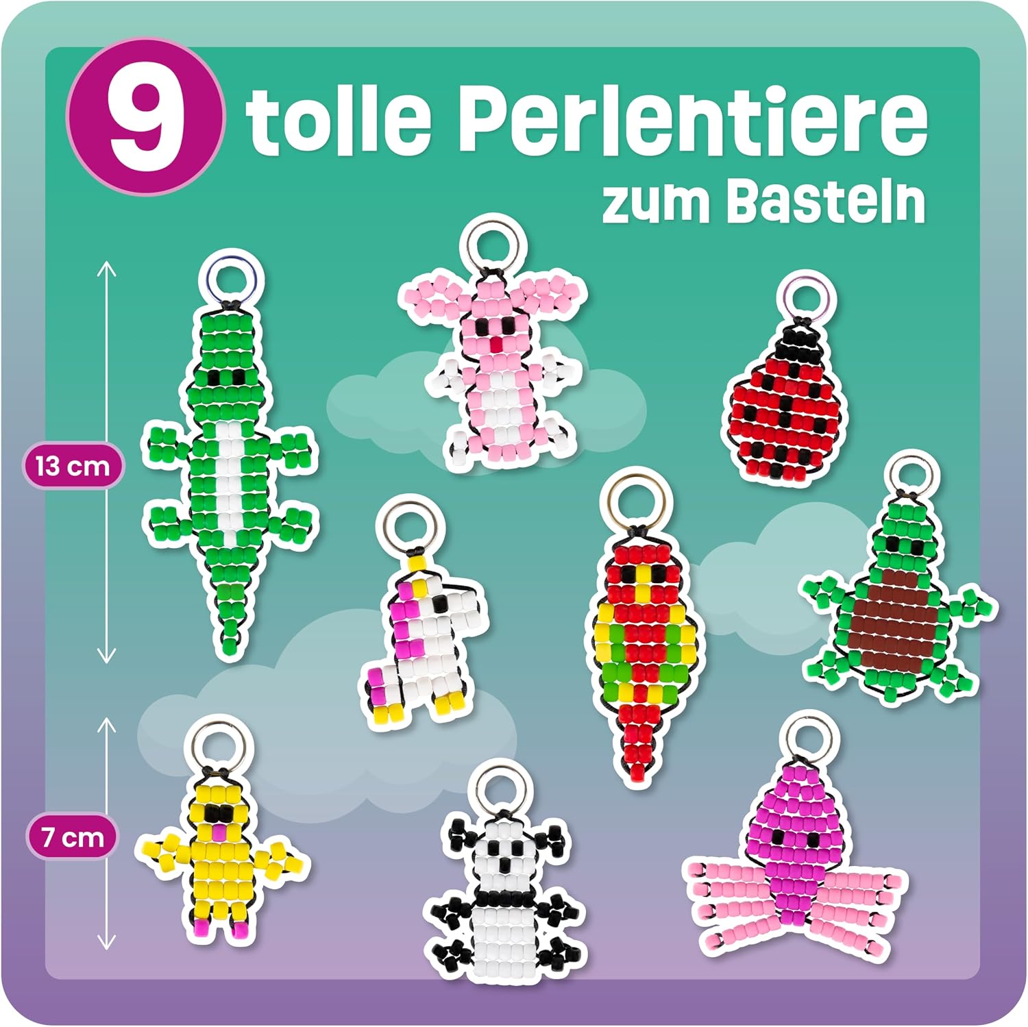 Thumbnail 1 de Smowo® Perlentiere Bastelset mit Perlen für 9 Schlüsselanhänger-Tiere