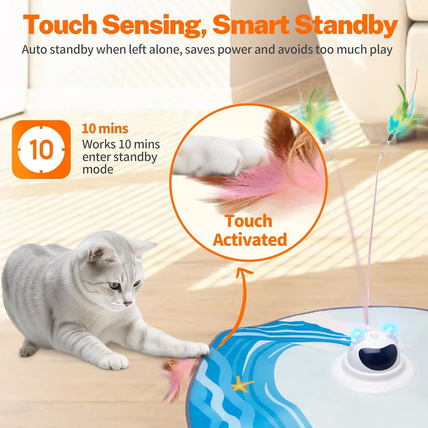 Thumbnail 6 de Toozey Jouet Interactif pour Chat — Jeu de Cache-Cache Électrique avec 3 Plumes Interchangeables et Télécommande