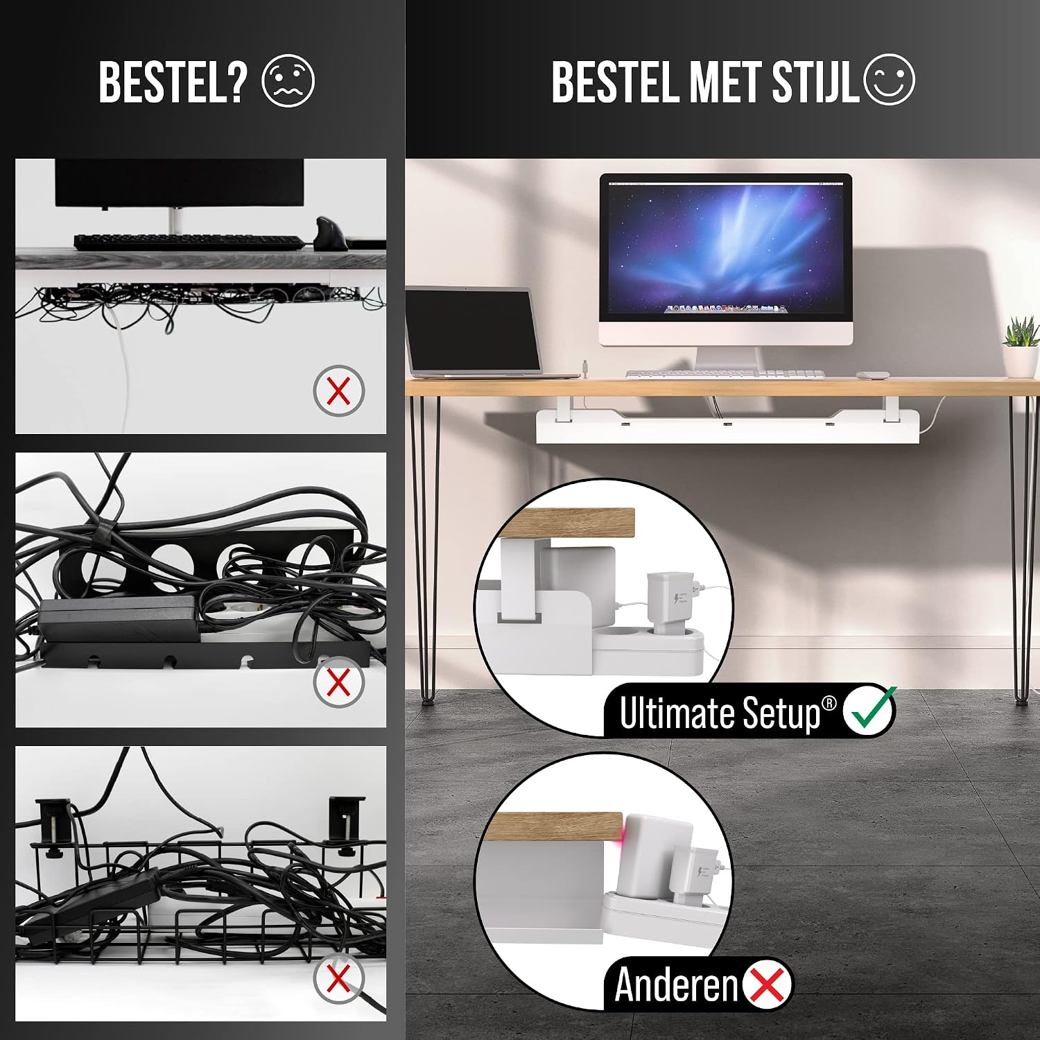 Detalle 2 de Ultimate Setup kabelgoot voor bureau, openklapbaar, wit, draagvermogen tot 15 kg