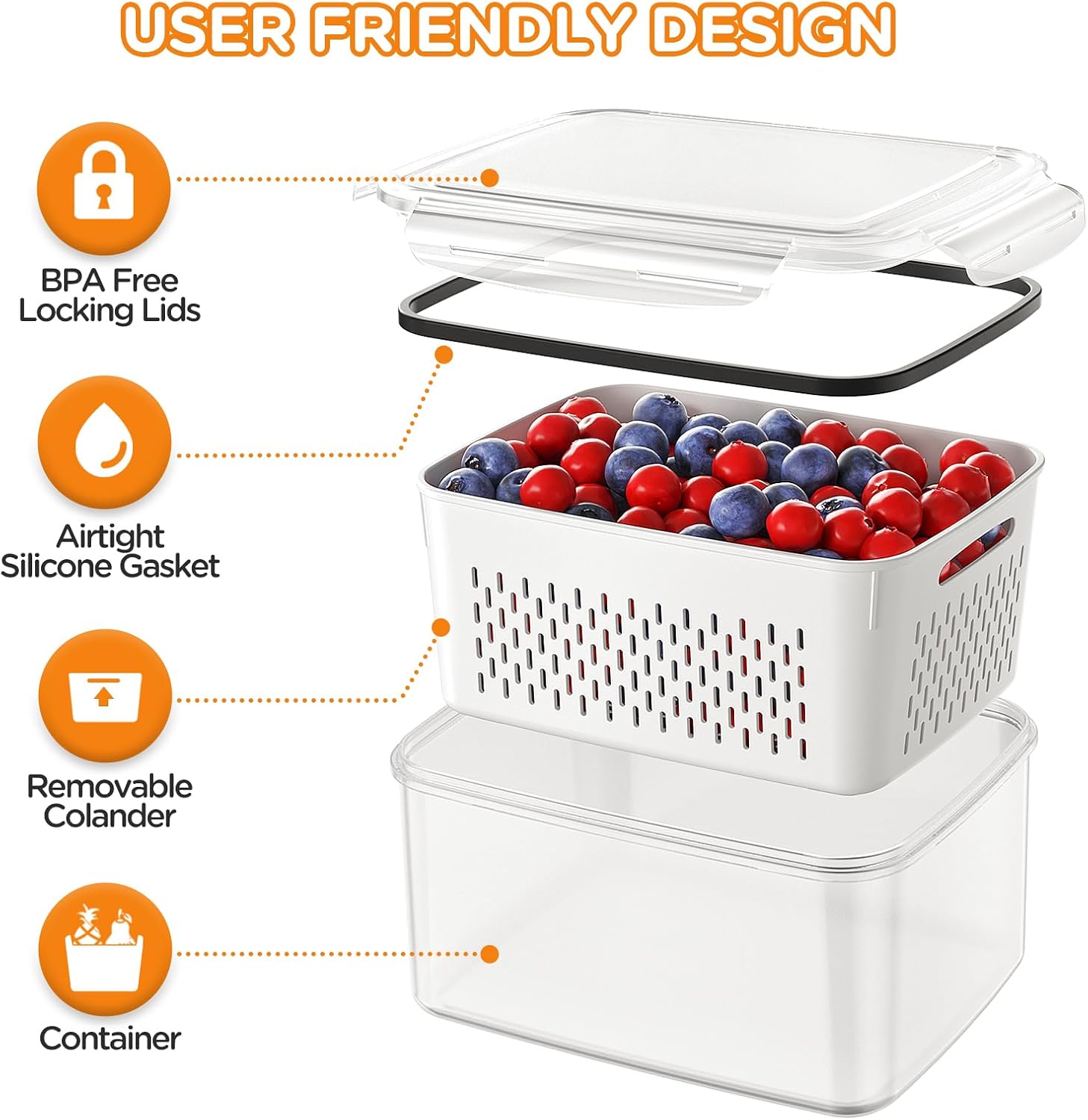 Thumbnail 3 de 5-Pack Fruit Storage Containers with Removable Colanders — 4-in-1 Fridge Organizer Bins