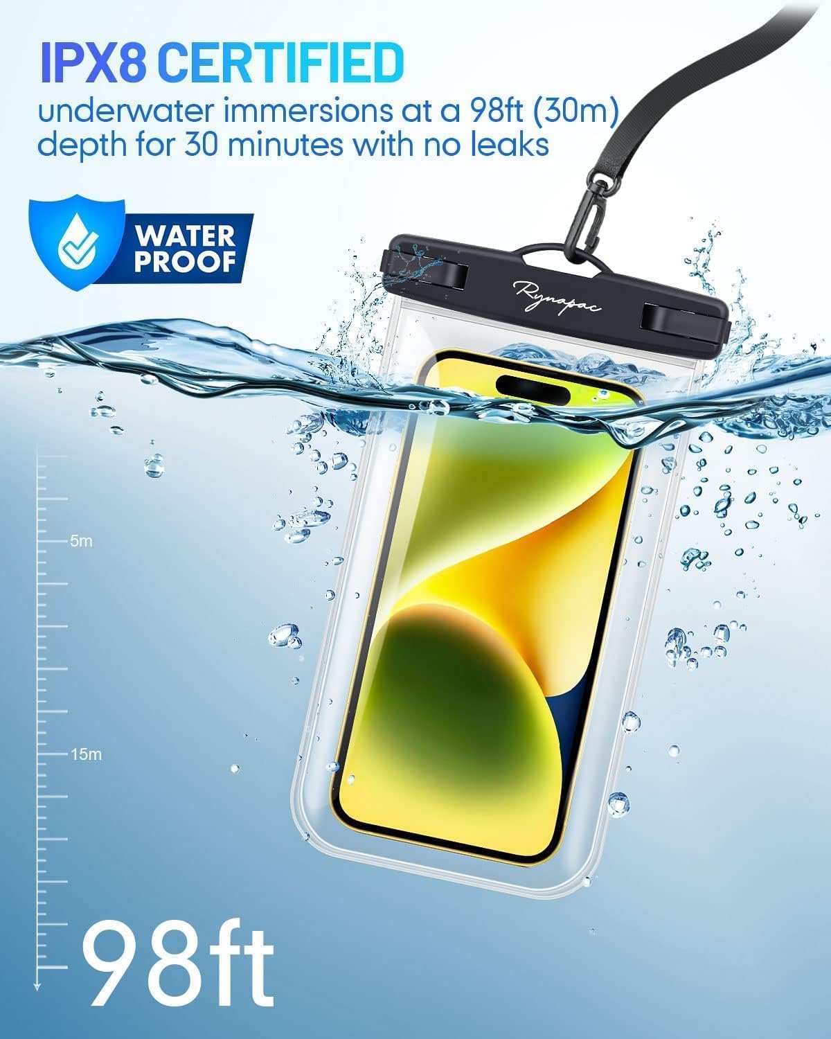 Thumbnail 2 de Rynapac 7.5in IPX8 Waterproof Phone Pouch Bag with Lanyard – Beachproof Dry Bag for iPhone and Galaxy