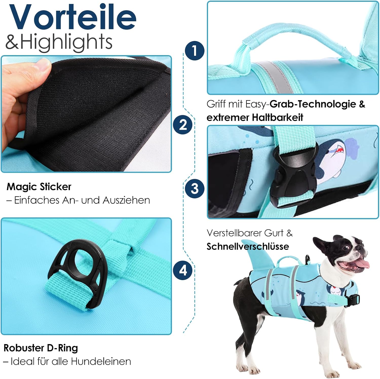 Detalle de AOFITEE Schwimmweste Hund Große Hundeschweste mit Rettungsgriff
