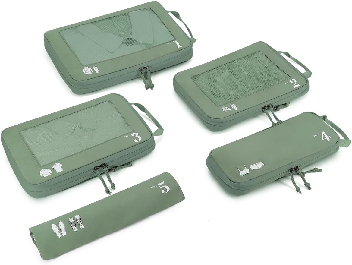 Detalle de ECOHUB set 5 organizer valigia compressibili con scomparto extra e sacchetti travel esssentials (verde)