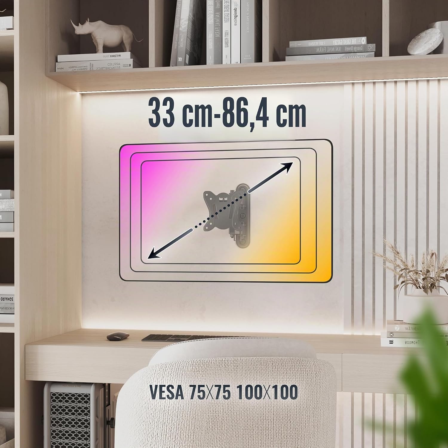 Detalle de RICOO Supporto monitor a parete S7311 girevole e inclinabile per schermi 13–27" (VESA 100x100) nero