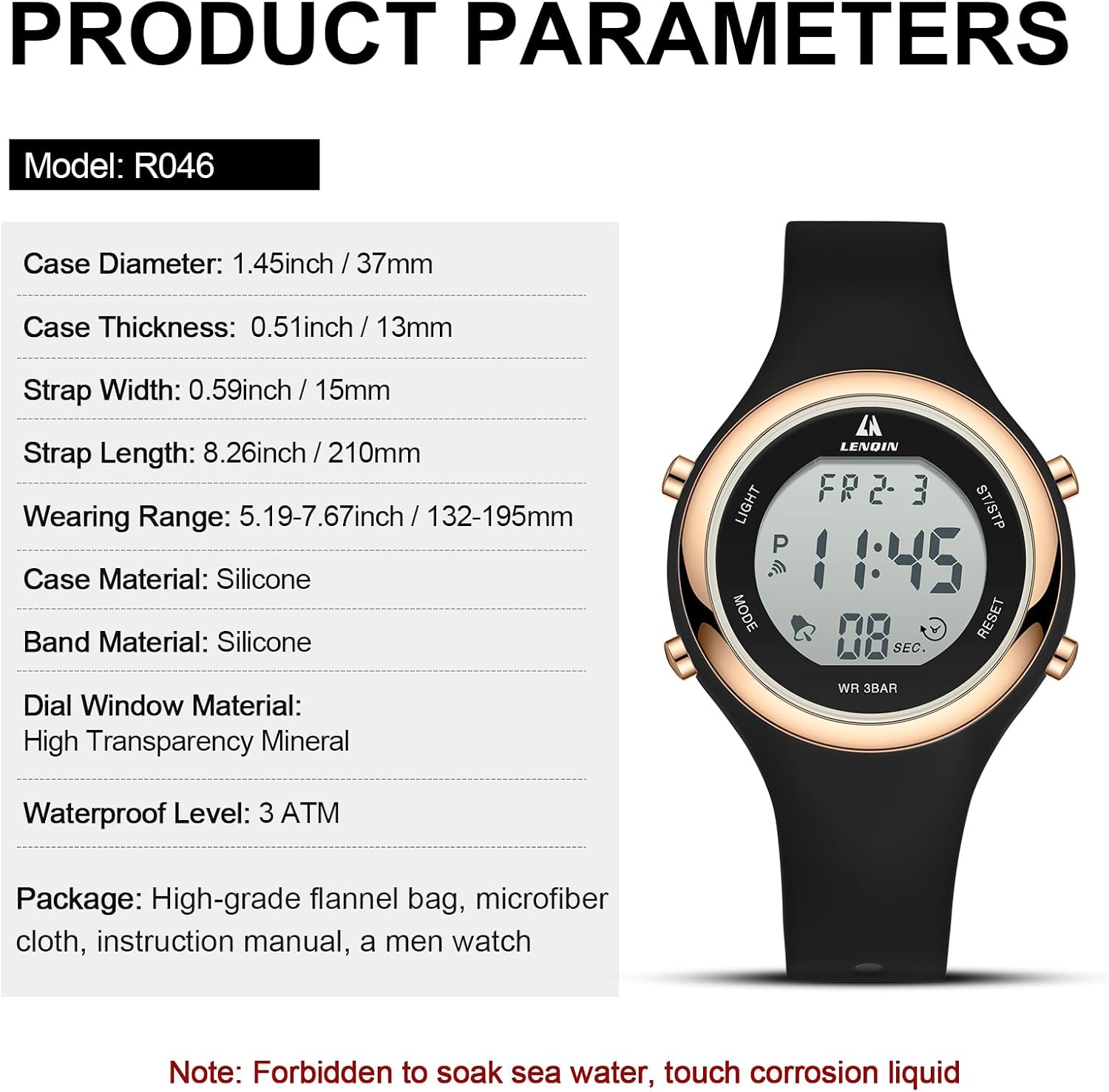 Thumbnail 6 de LN LENQIN Damen Digitaluhr mit Stoppuhr, Kalender und Silikonband – sportlicher Chronograph-Style