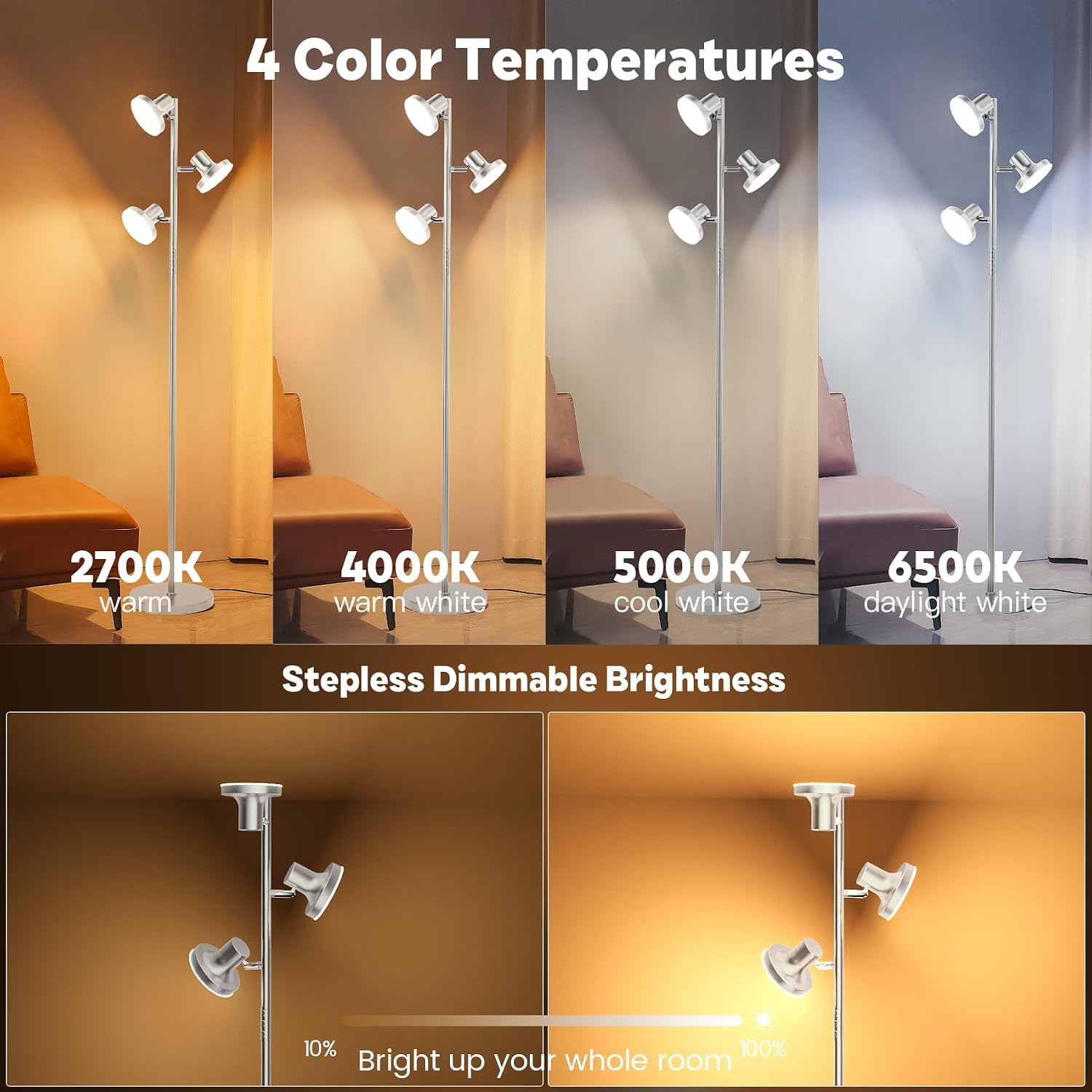 Detalle 2 de SIBRILLE FLH-036-F1 36W LED Tree Floor Lamp, Dimmable with Remote and Touch Control