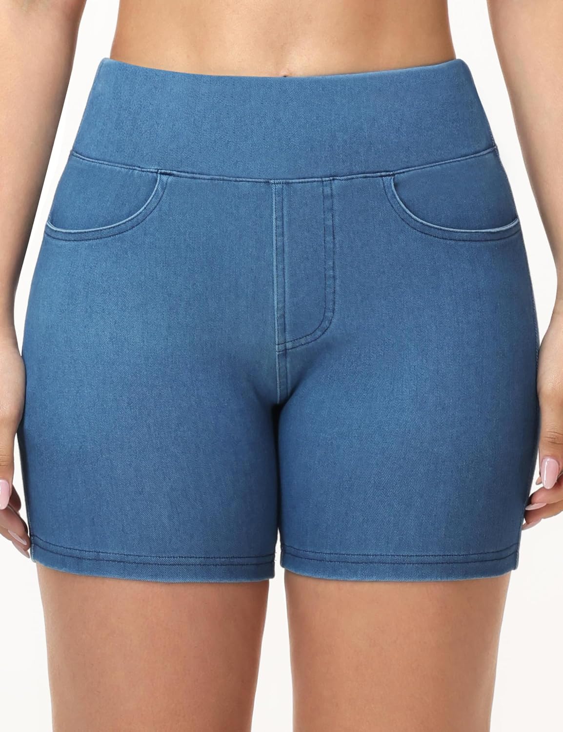 Thumbnail 4 de THE GYM PEOPLE Women's Stretchy Denim Shorts, 5-Inch High Waist