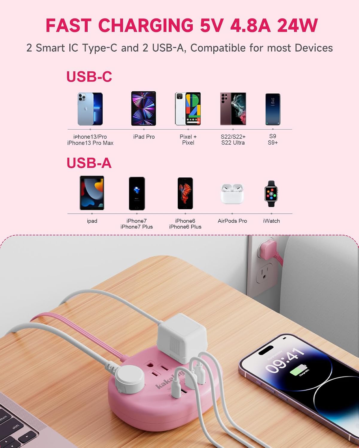 Thumbnail 2 de Kawaii Power Strip 1625W 5 Ft Pink