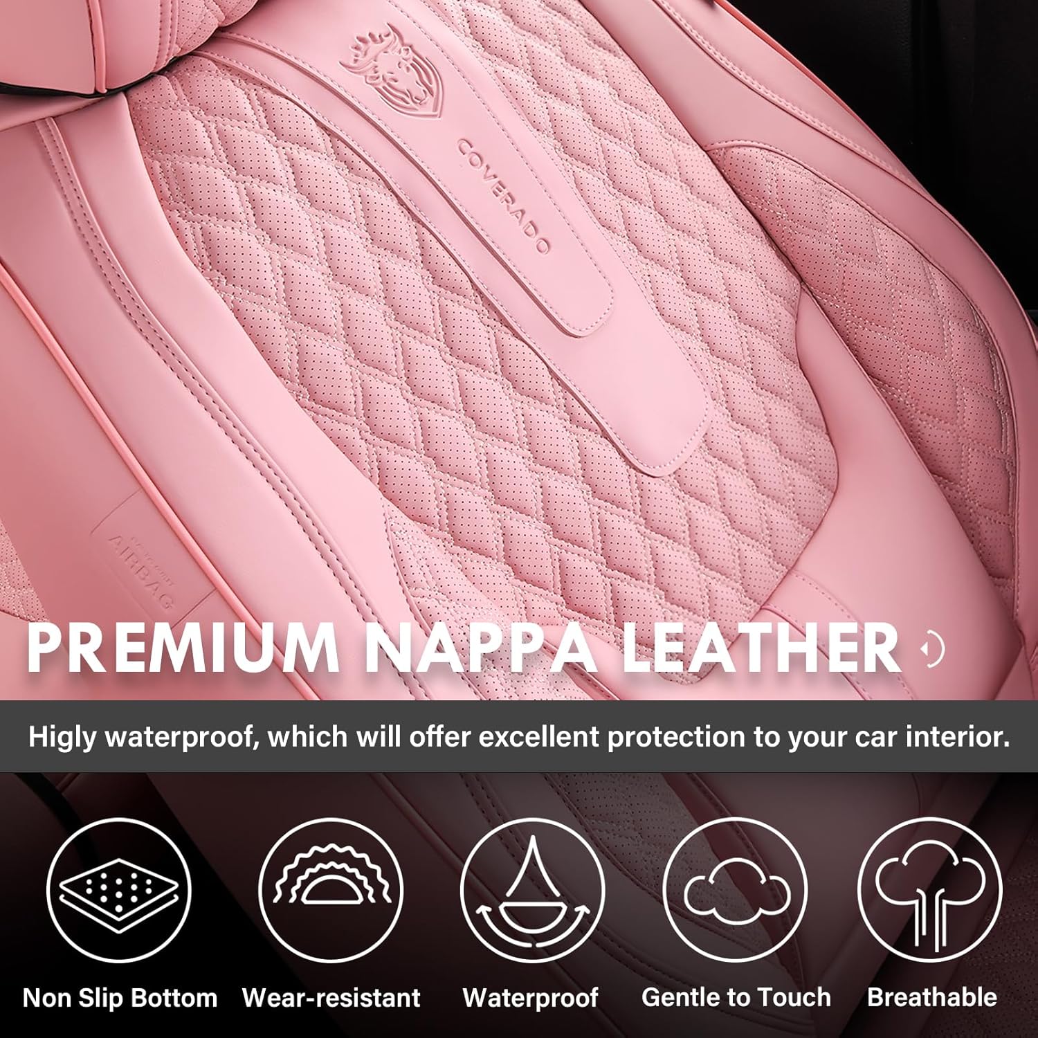 Thumbnail 4 de Coverado Coverado Seat Covers Full Set (Pink) — Waterproof Car Seat Covers with Lumbar Support