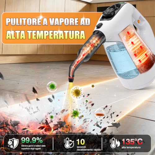 Detalle de Muvano Pulitore a Vapore Portatile 450 ml, 11 Accessori – Riscaldamento in 10s e potenza 1500W