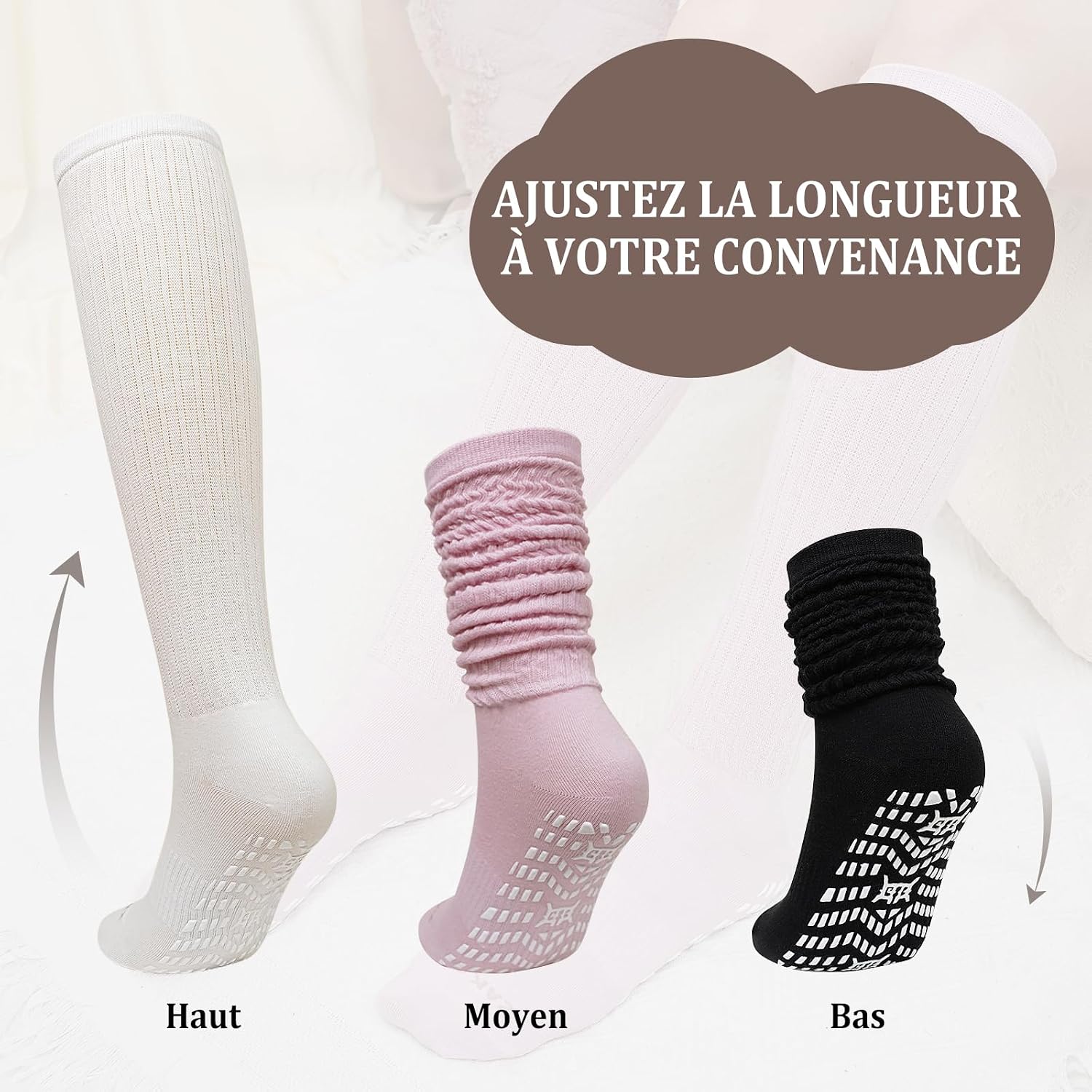 Thumbnail 3 de PUTUO Chaussettes de yoga antidérapantes femme en coton (3 paires) : picots silicone et confort sans coutures