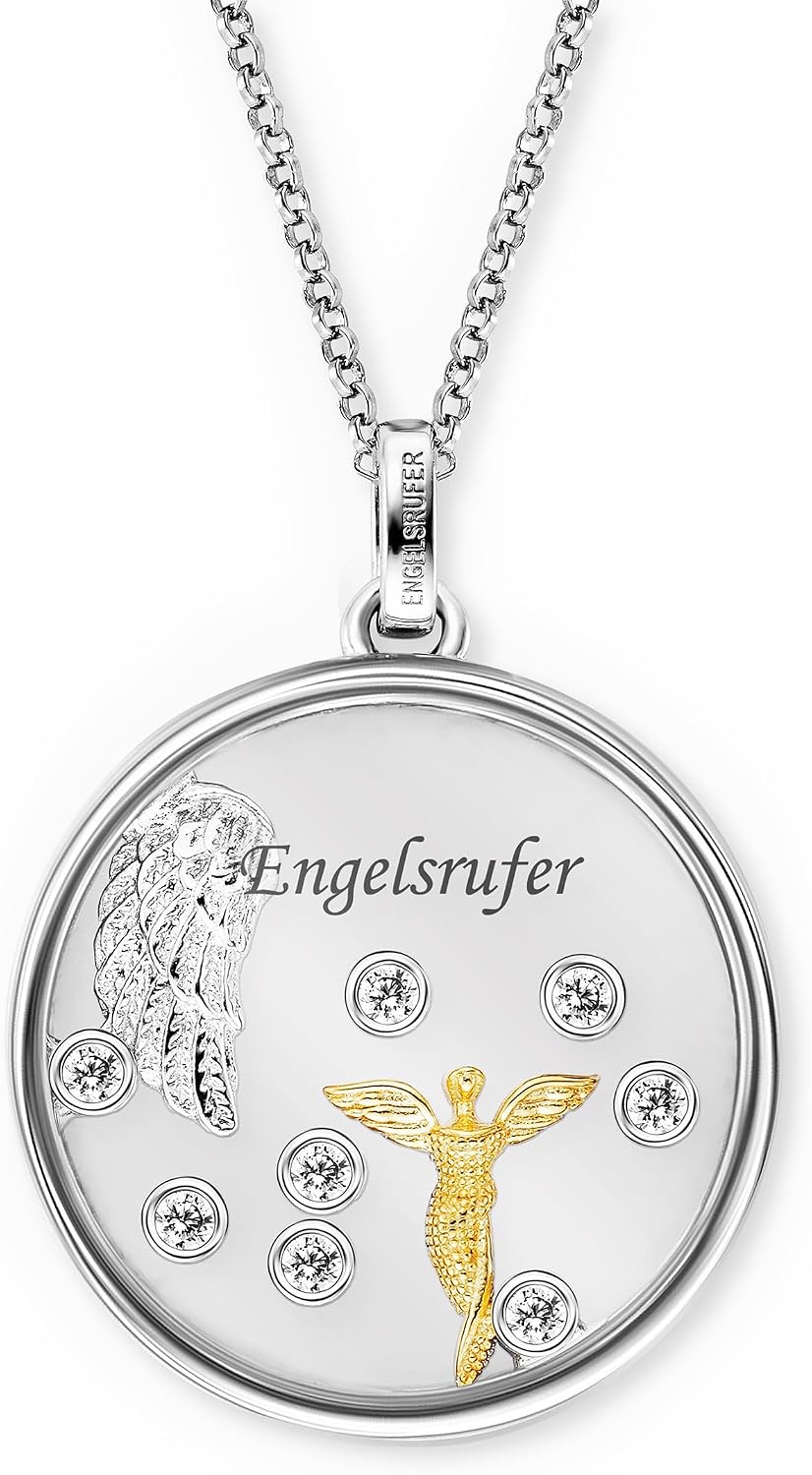 Detalle de Engelsrufer Kette Glaslinse Engel Bicolor aus 925er Sterlingsilber, Zirkonia, Karabinerverschluss – 50 cm Gesamtlänge