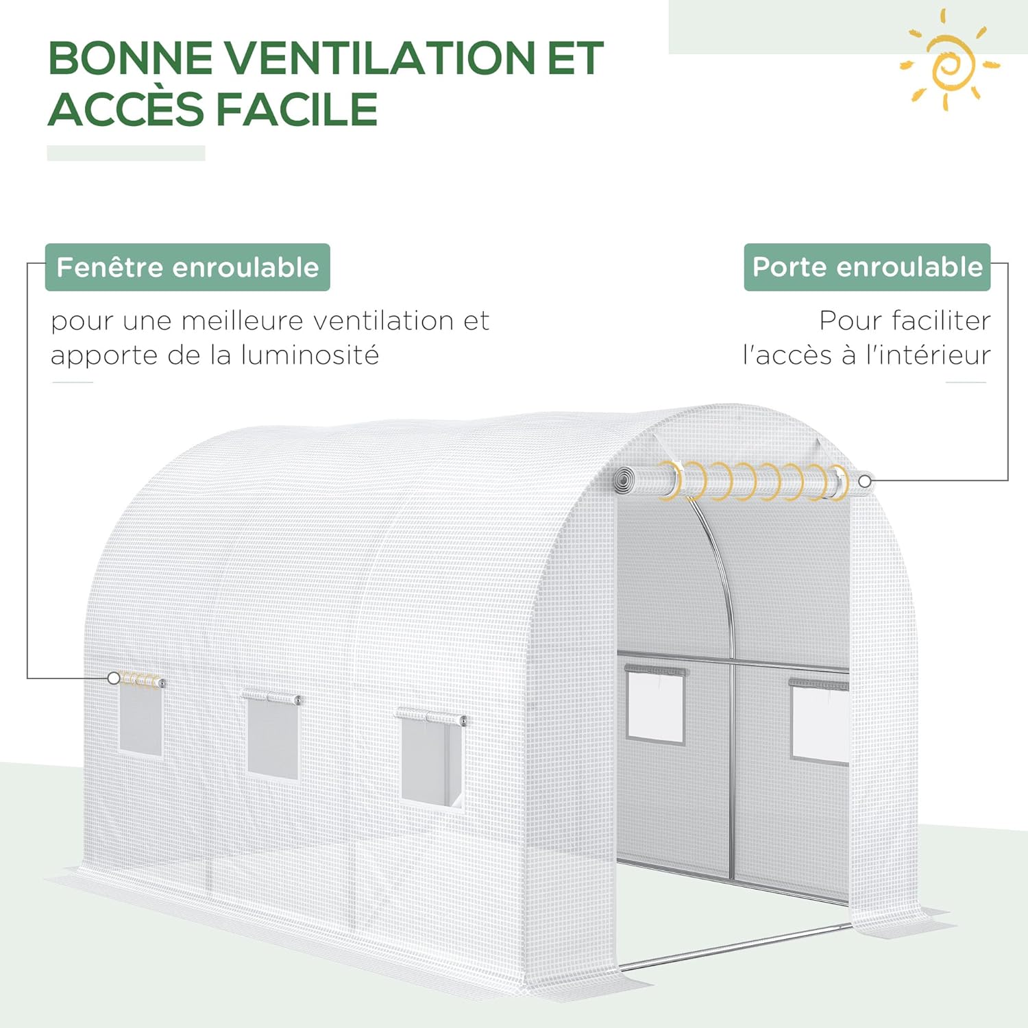 Thumbnail 2 de Outsunny Bâche de Rechange pour Serre Tunnel 6 m² — 3 x 2 x 2 m, PE Anti-UVImperméable avec 6 fenêtres et porte zippée