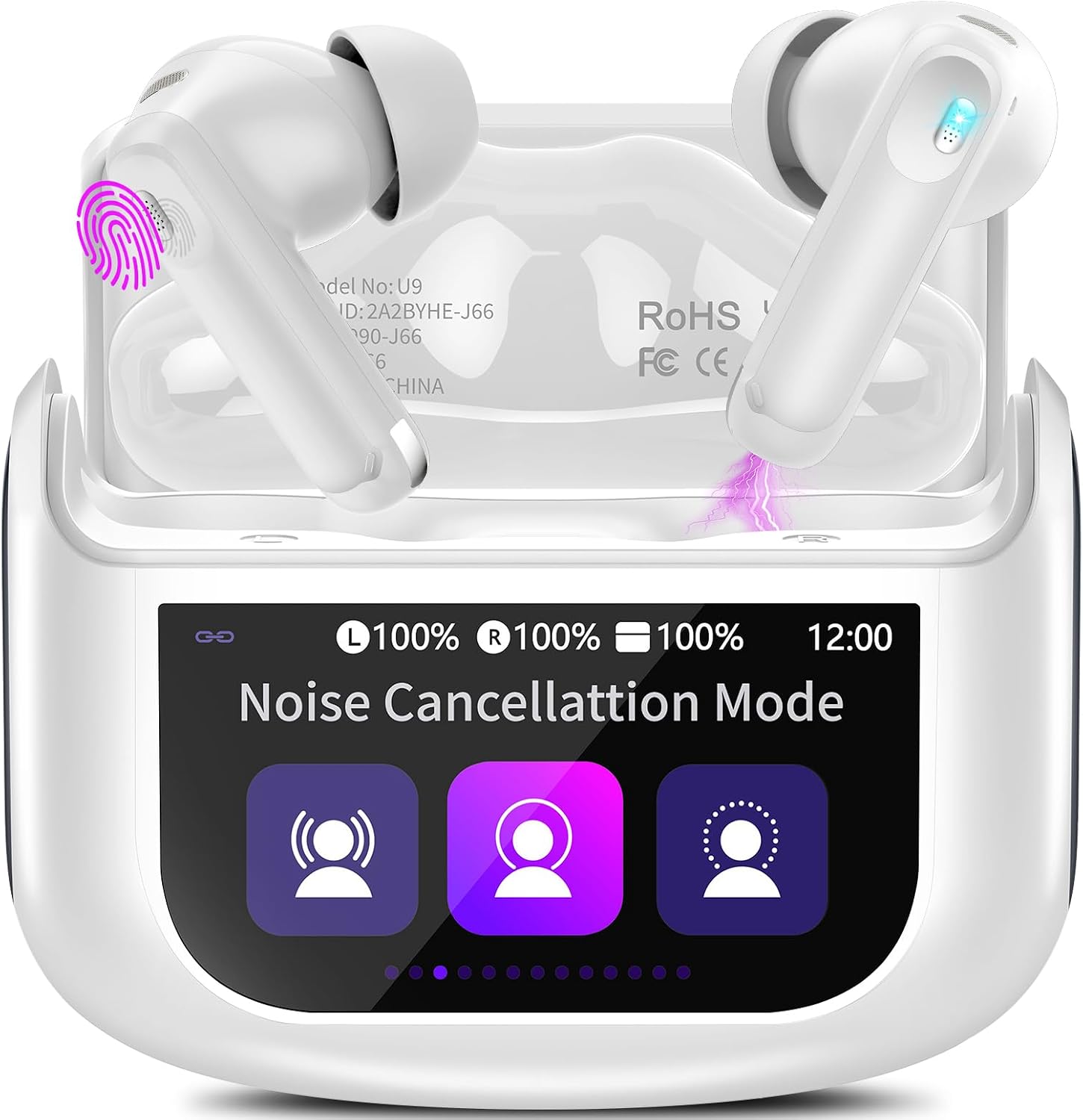 Detalle de Touchscreen Bluetooth Kopfhörer 2026 In-Ear mit ANC+ENC, IPX7, 48 Std, USB-C – Weiß