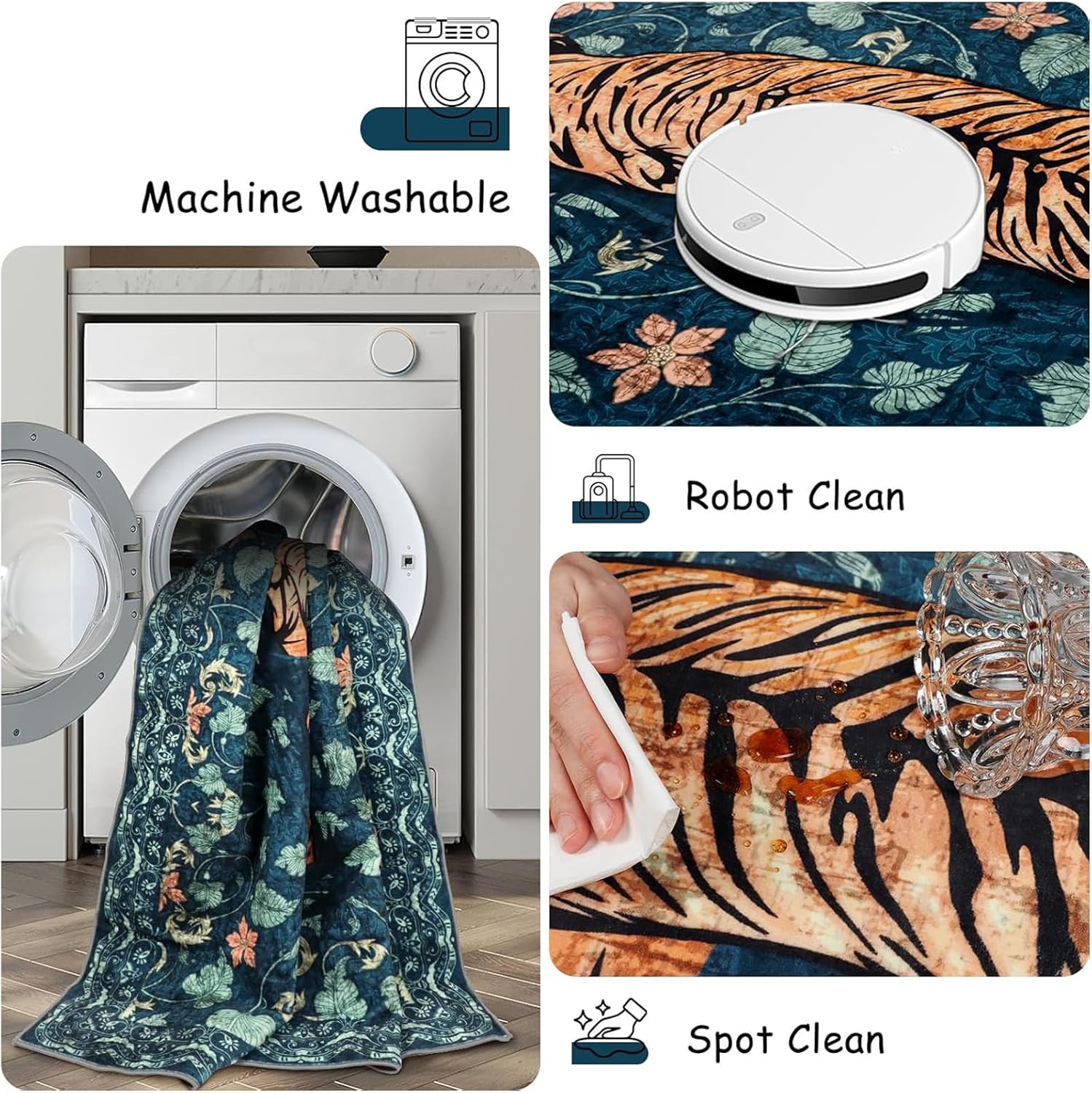 Detalle de TUKDAK Waschbarer Teppich 120×180 cm Grün – weicher Short-Flair mit rutschfester Rückseite