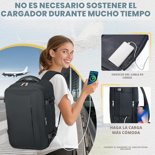 Detalle de Mochila de viaje VMIKIV 24L 40x30x20 cm: opción de cabina con bolsillos antirrobo y compartimento para portátil