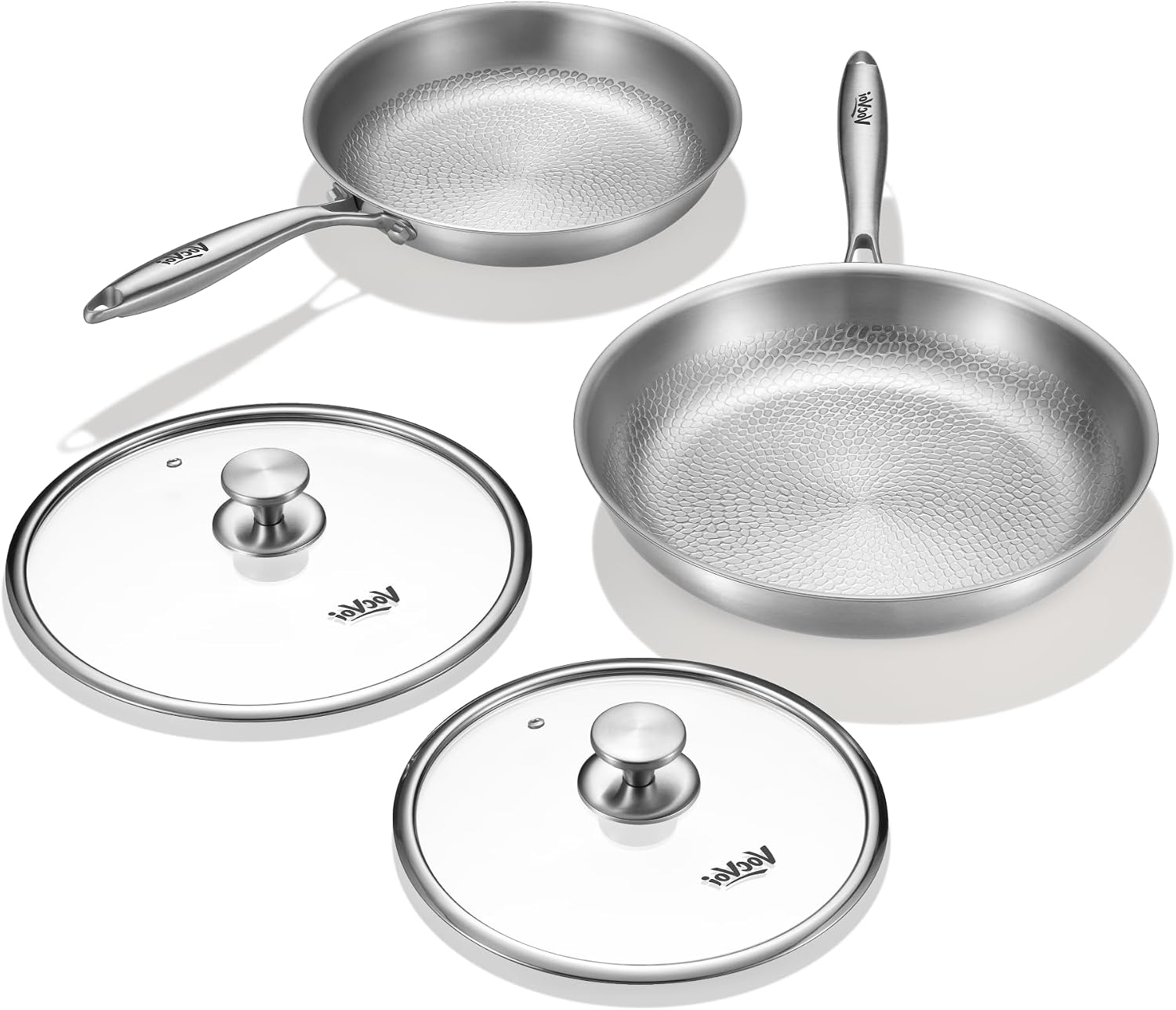 Detalle de Titanium No-Coating Non-Stick Frying Pan Set (10" & 12"), Hammered Titanium Pro with Lid