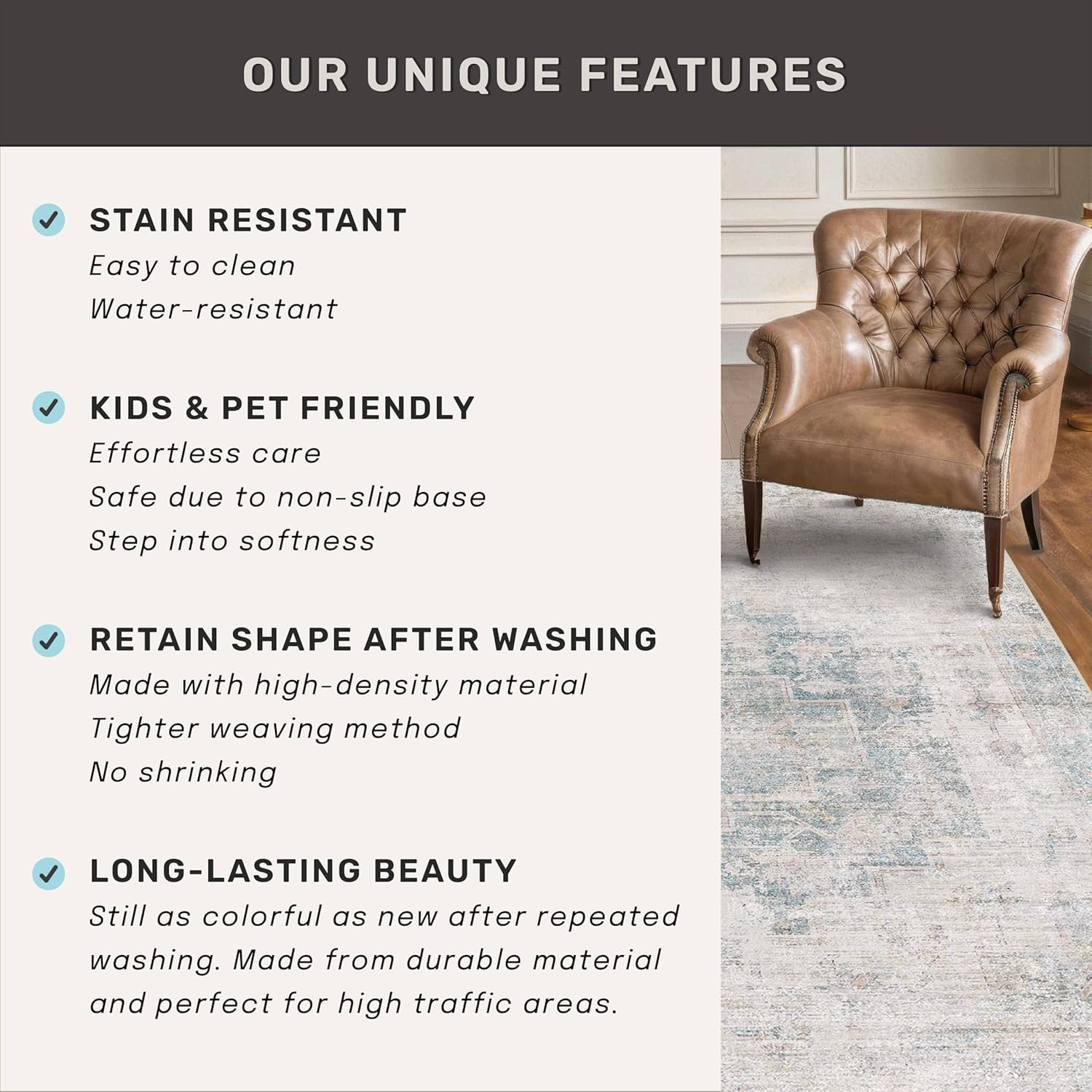 Thumbnail 6 de Hazo Haus 9x12 Washable Area Rug (Light Blue Vintage Medallion) – Non-Slip Low Pile, Stain Resistant