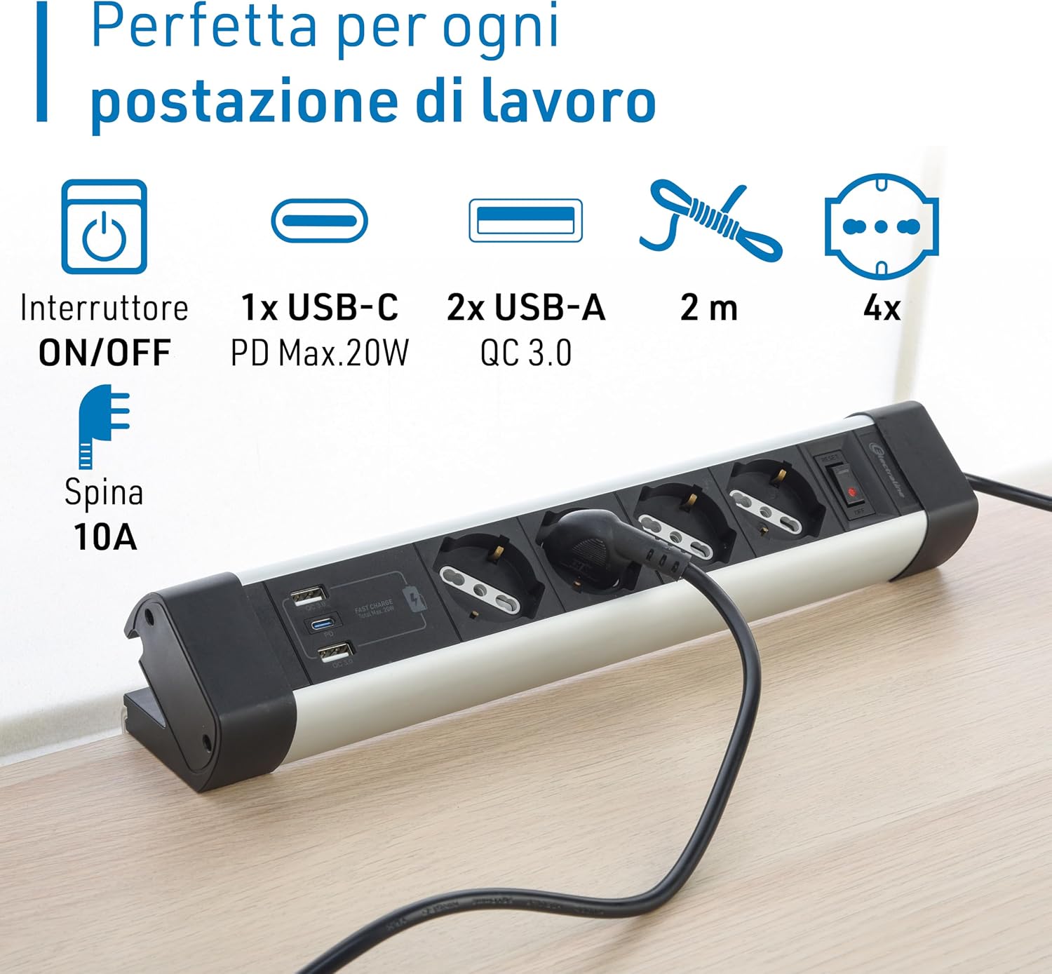 Detalle 2 de Electraline 61918 Multipresa Scrivania 4 Posti USB