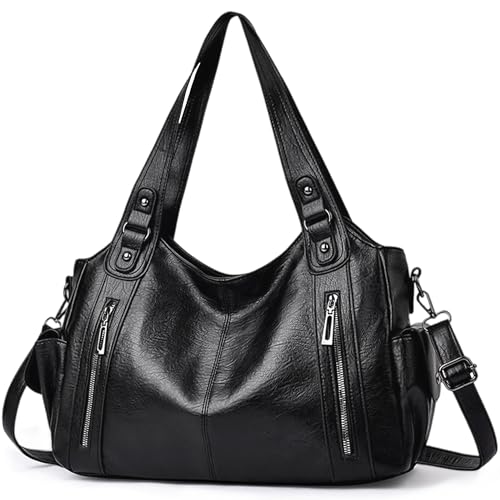 Detalle de Mabecol borsa donna shopper in PU nero, capiente con tracolla regolabile