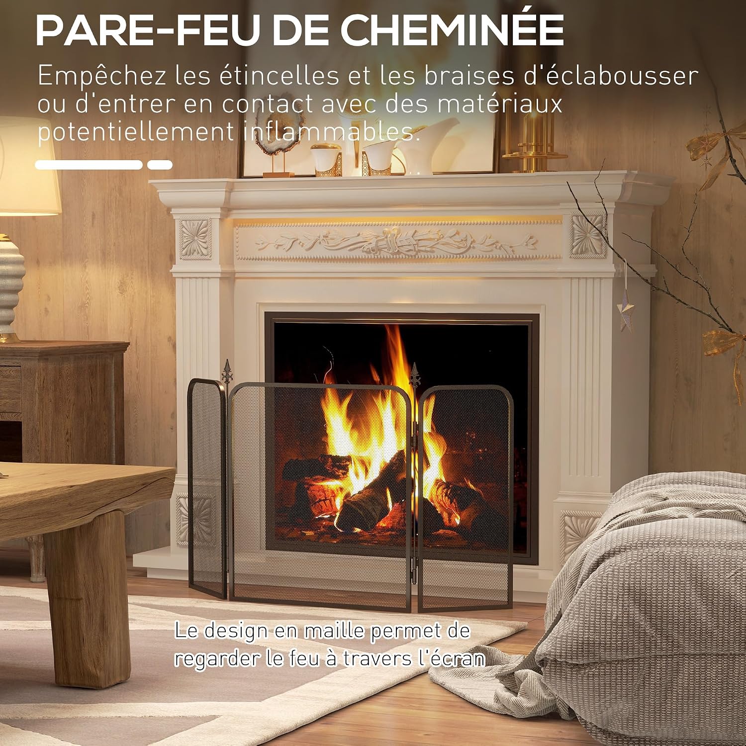 Detalle de HOMCOM 820-426V00BK haardvonkenscherm met 3 opvouwbare panelen