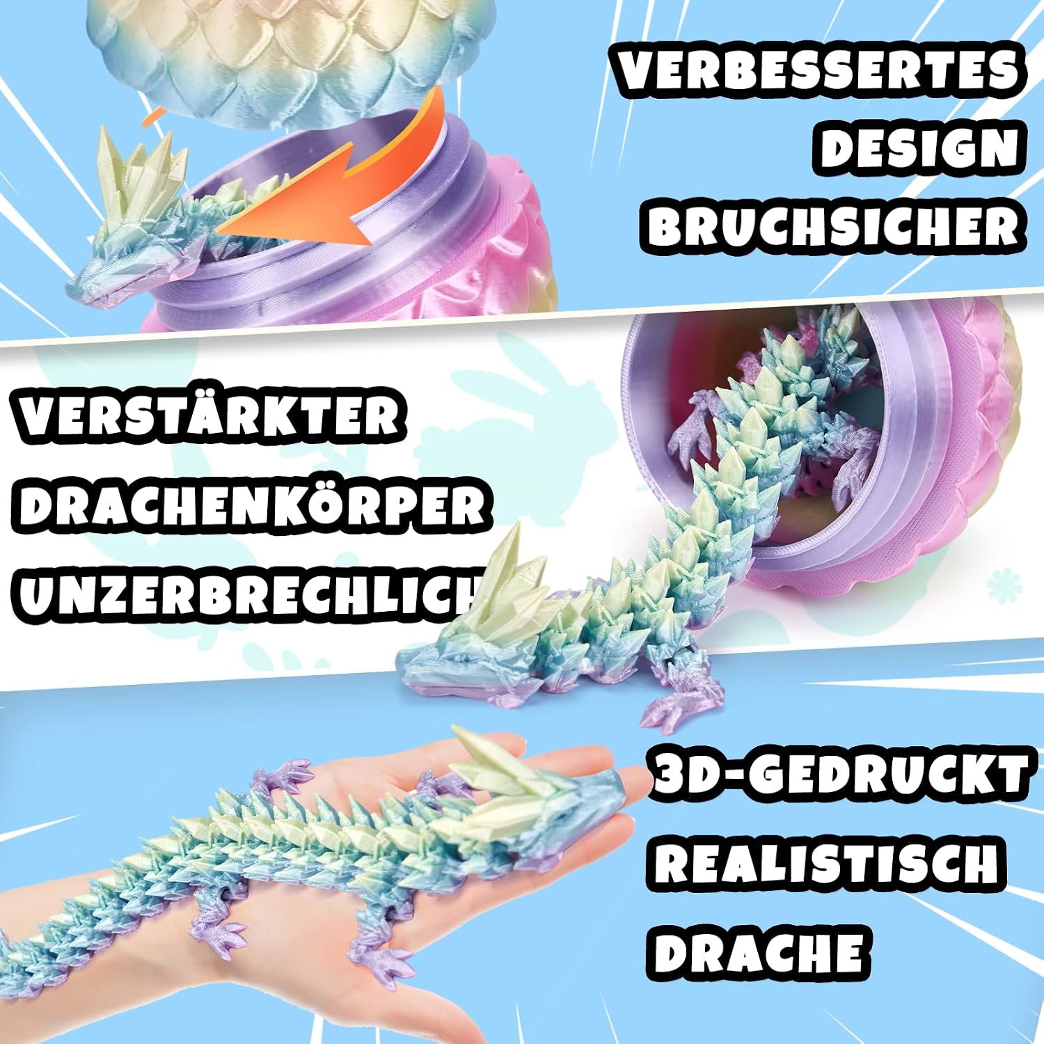 Thumbnail 4 de 3D Drache (29 cm) – bruchsicheres Drachenei mit Upgrade, Umweltfreundliches Material, Regenbogenfarben