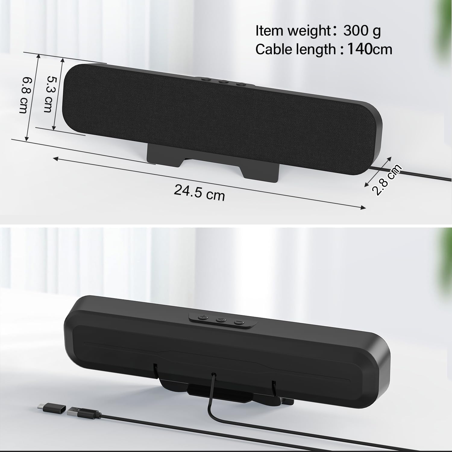 Thumbnail 4 de ZETIY USB Computer Speaker with clip-on monitor design (Black) – plug and play mini soundbar